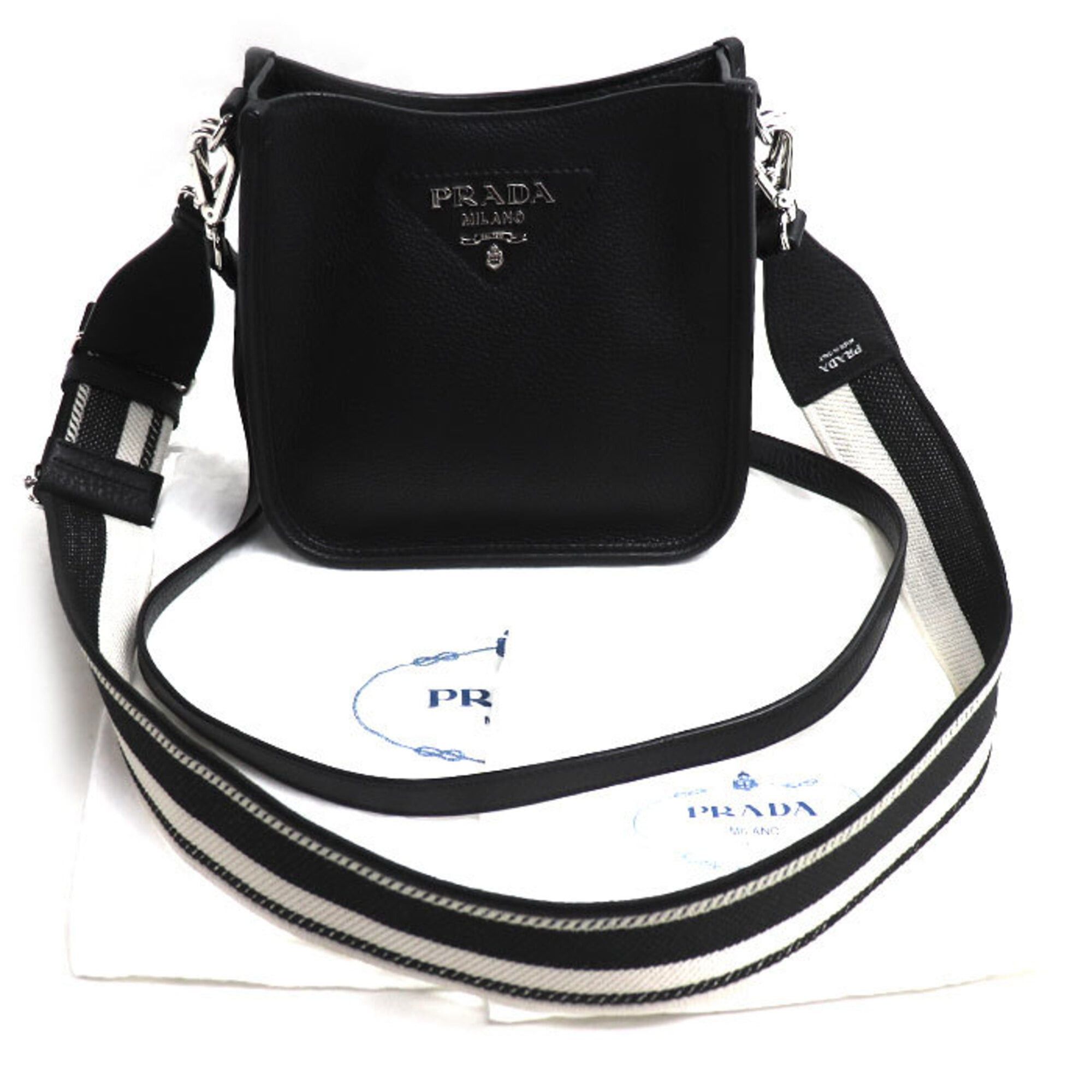 Prada PRADA Vitello Daino Shoulder Bag, Black, 1BH191, Women's Size ONE SIZE - 8 Thumbnail
