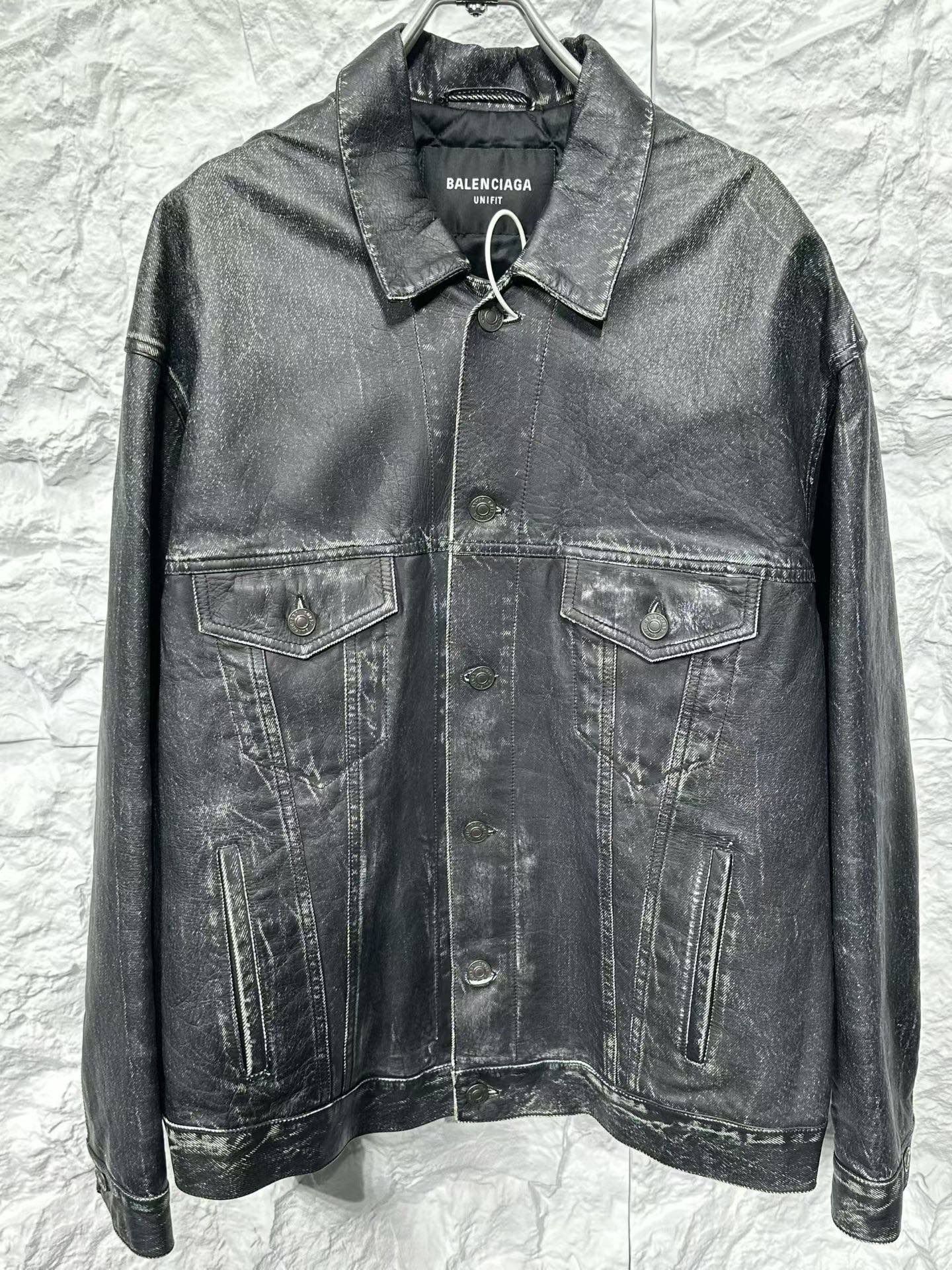 Balenciaga Balenciaga Faux Washed Leather Denim Jacket Size S Size US S / EU 44-46 / 1 - 3 Thumbnail