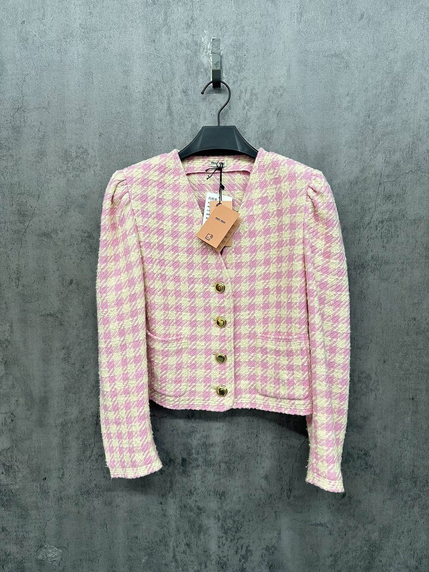 Miu Miu Miu Miu Pink Houndstooth Tweed Jacket Size 38 Size XS / US 0-2 / IT 36-38 - 2 Thumbnail