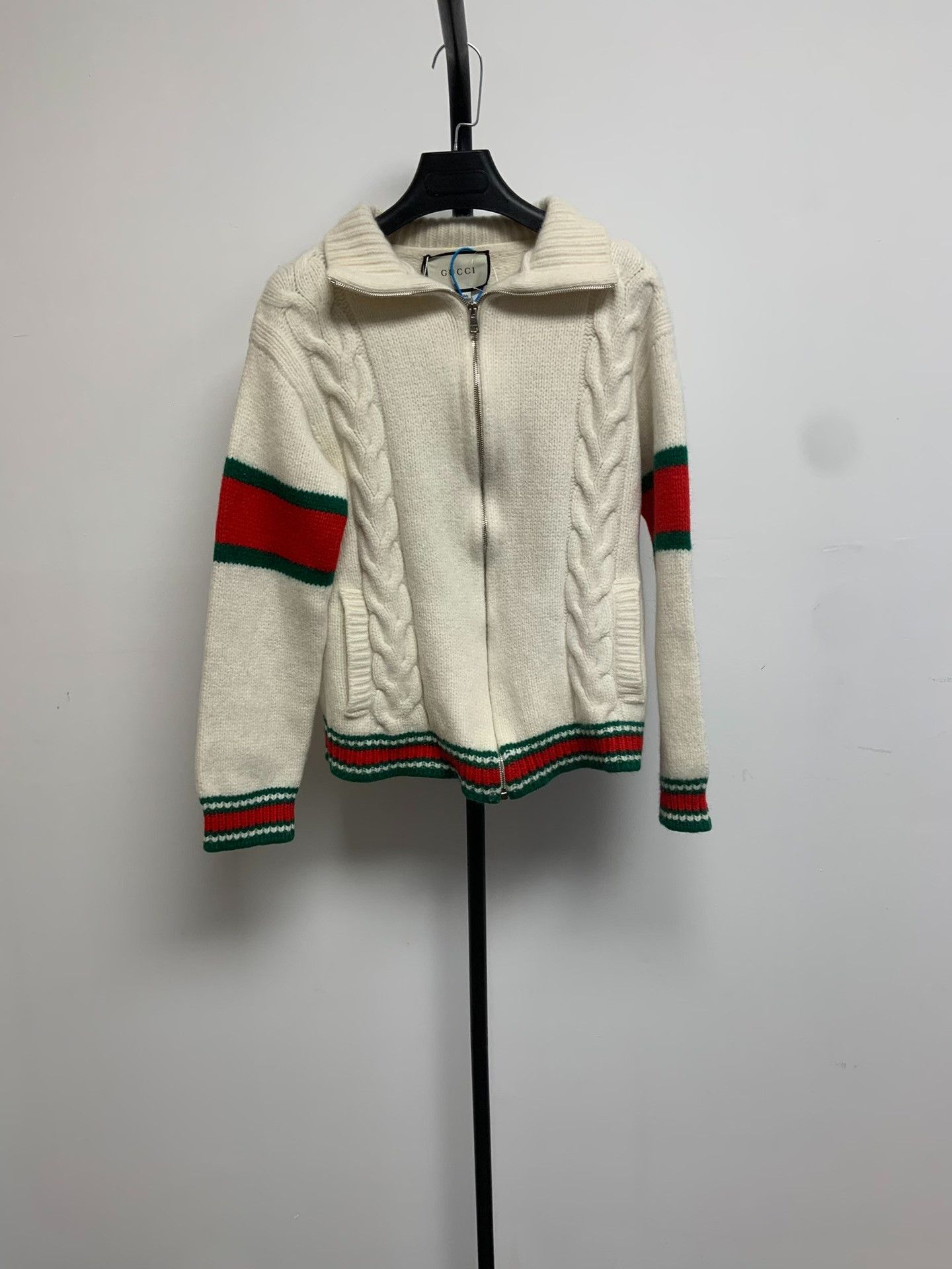 Gucci Gucci Cable Knit Web Zip Sweater US M Size US M / EU 48-50 / 2 - 2 Thumbnail