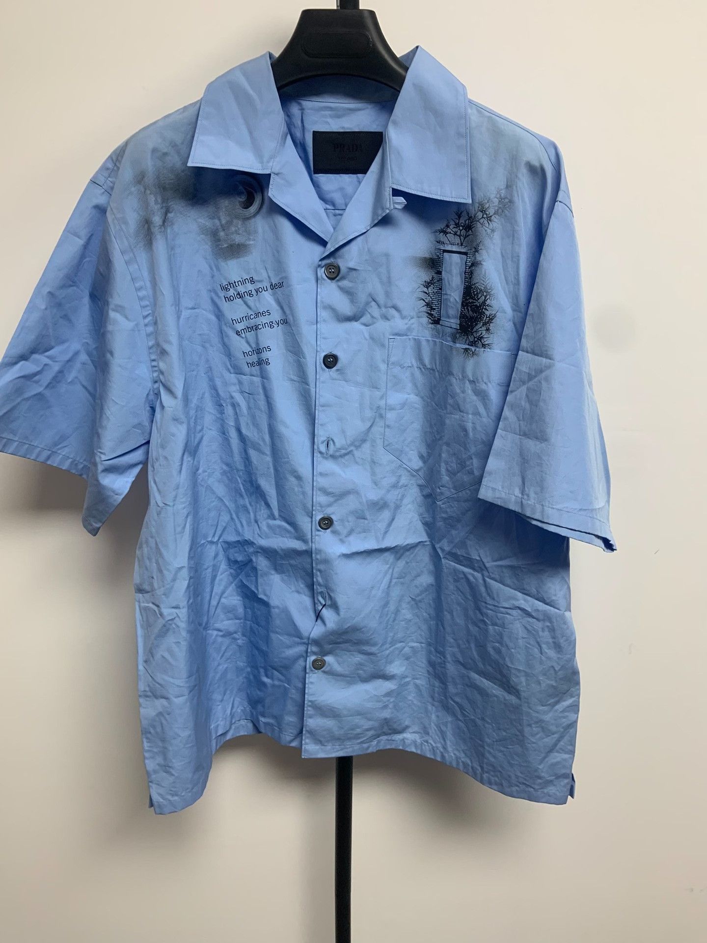 Prada Prada Graphic Print Poplin Short Sleeve Shirt XL Size US XL / EU 56 / 4 - 2 Thumbnail
