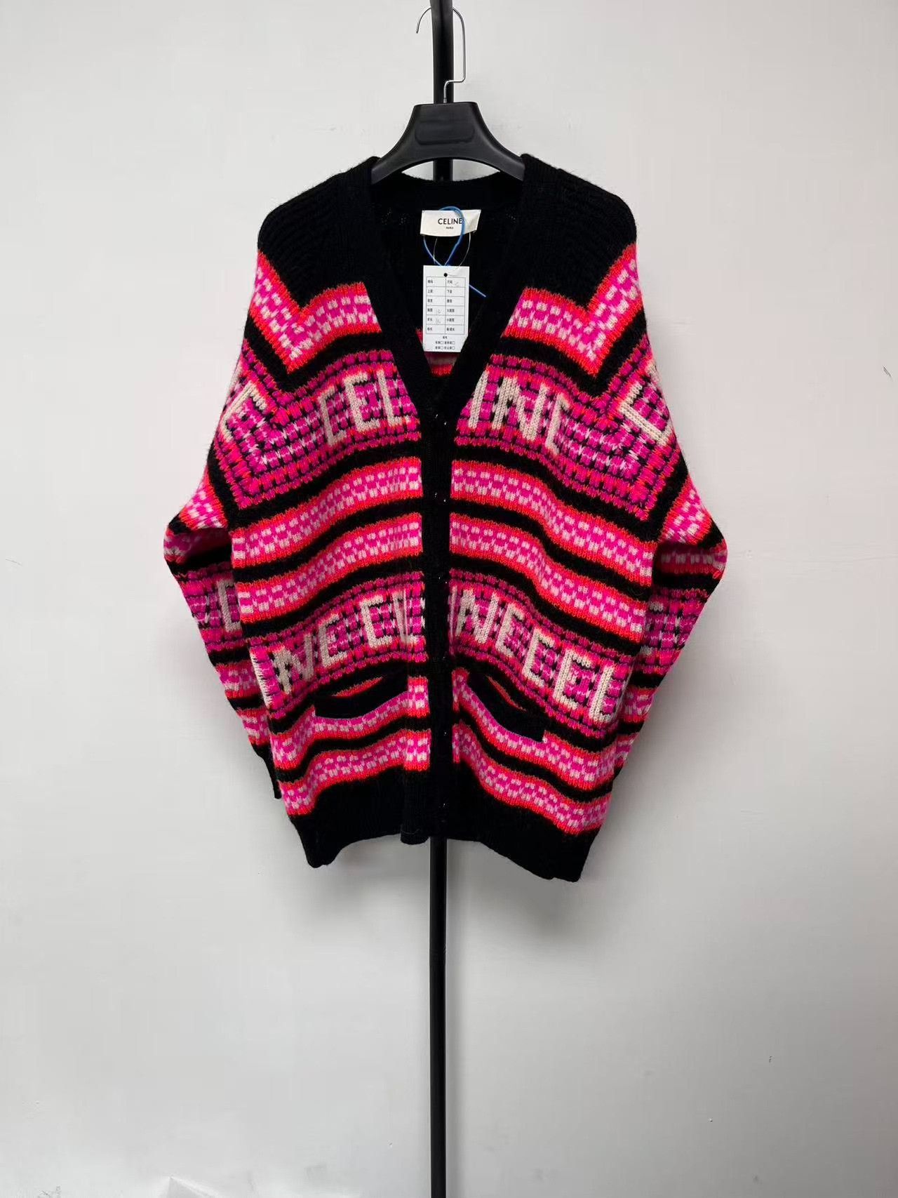 Celine CELINE Logo Jacquard Striped Wool Cardigan S Size US S / EU 44-46 / 1 - 2 Thumbnail