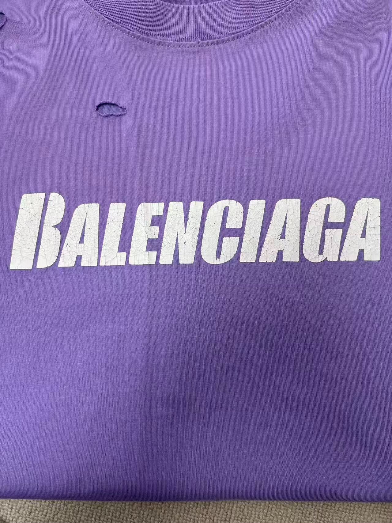 Balenciaga Balenciaga Destroyed Logo T-Shirt Purple S Size US S / EU 44-46 / 1 - 4 Thumbnail