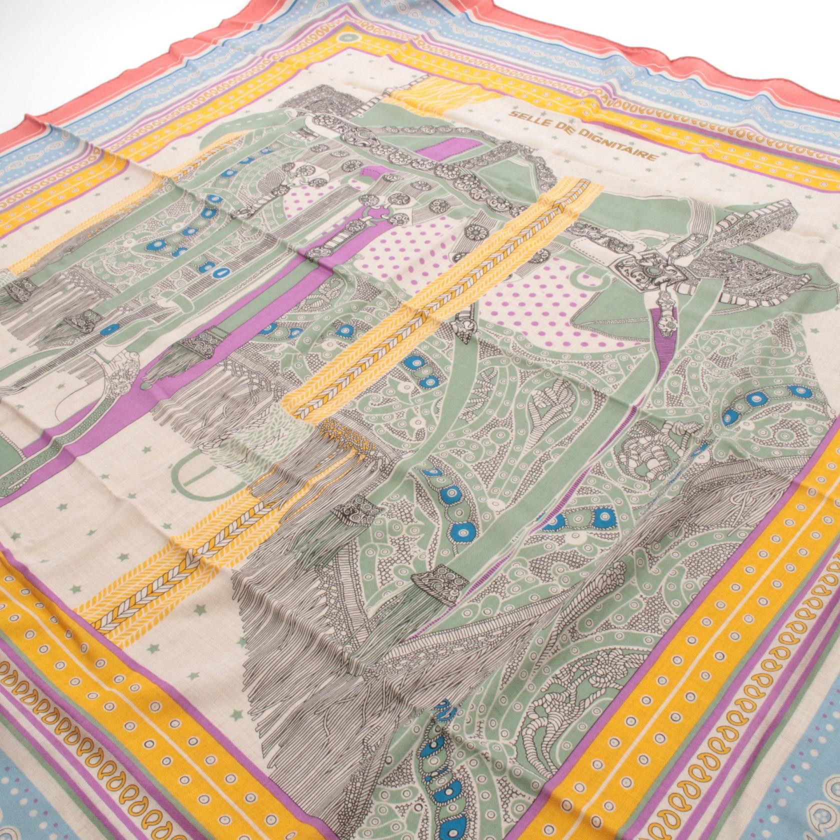 Hermes Hermes Hermes Carre Geant Carre140 SELLE DE DIGNITAIRE silk cashmere silk scarf Textile Scarf DUTY FREE for USA Size ONE SIZE - 2 Thumbnail