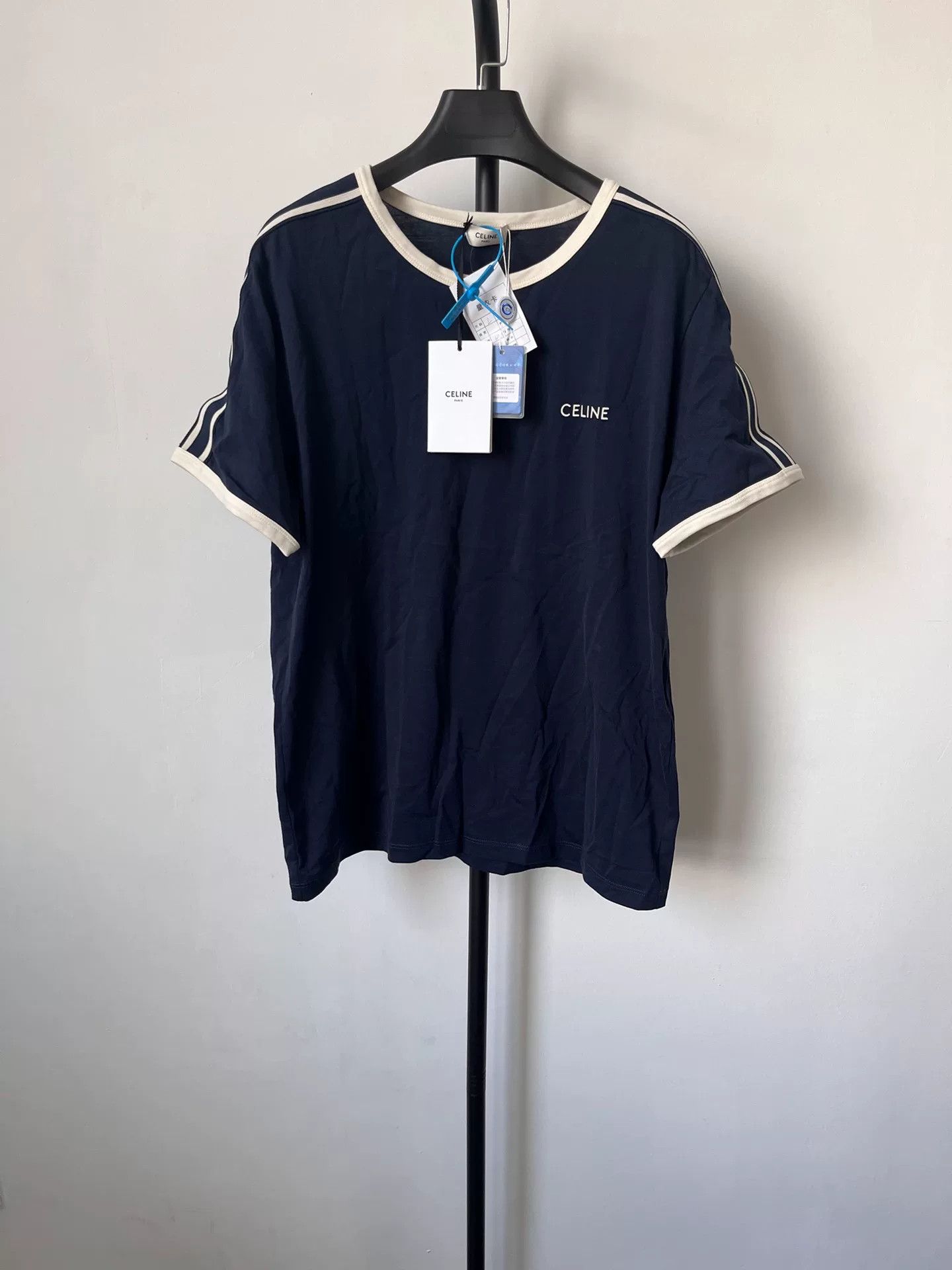 Celine Celine Embroidered Logo Striped T-Shirt L Size US L / EU 52-54 / 3 - 2 Thumbnail