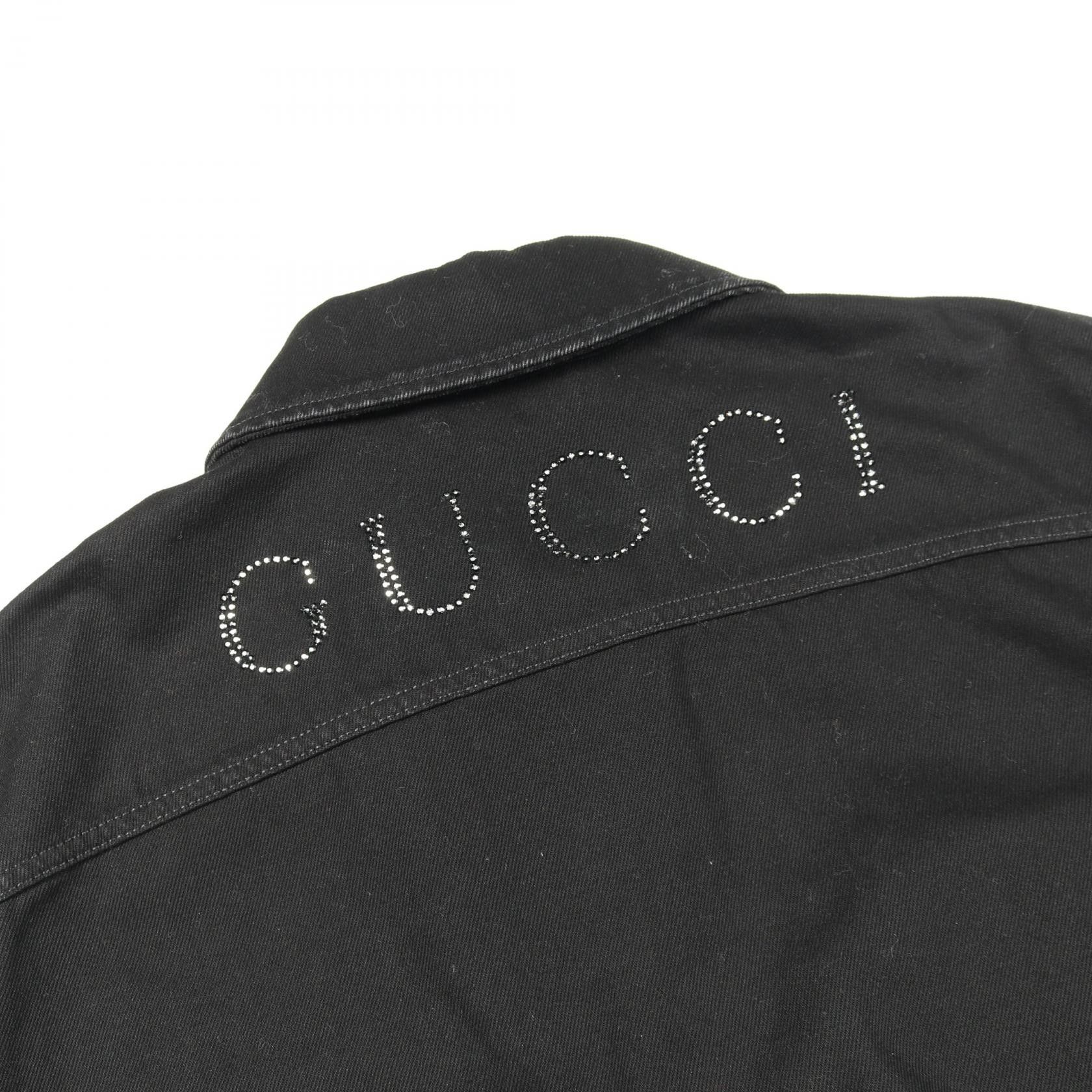 Gucci Gucci Gucci Rhinestone Logo Cotton Denim Jacket Textile Outerwear 804171 DUTY FREE for USA Size ONE SIZE - 10 Thumbnail