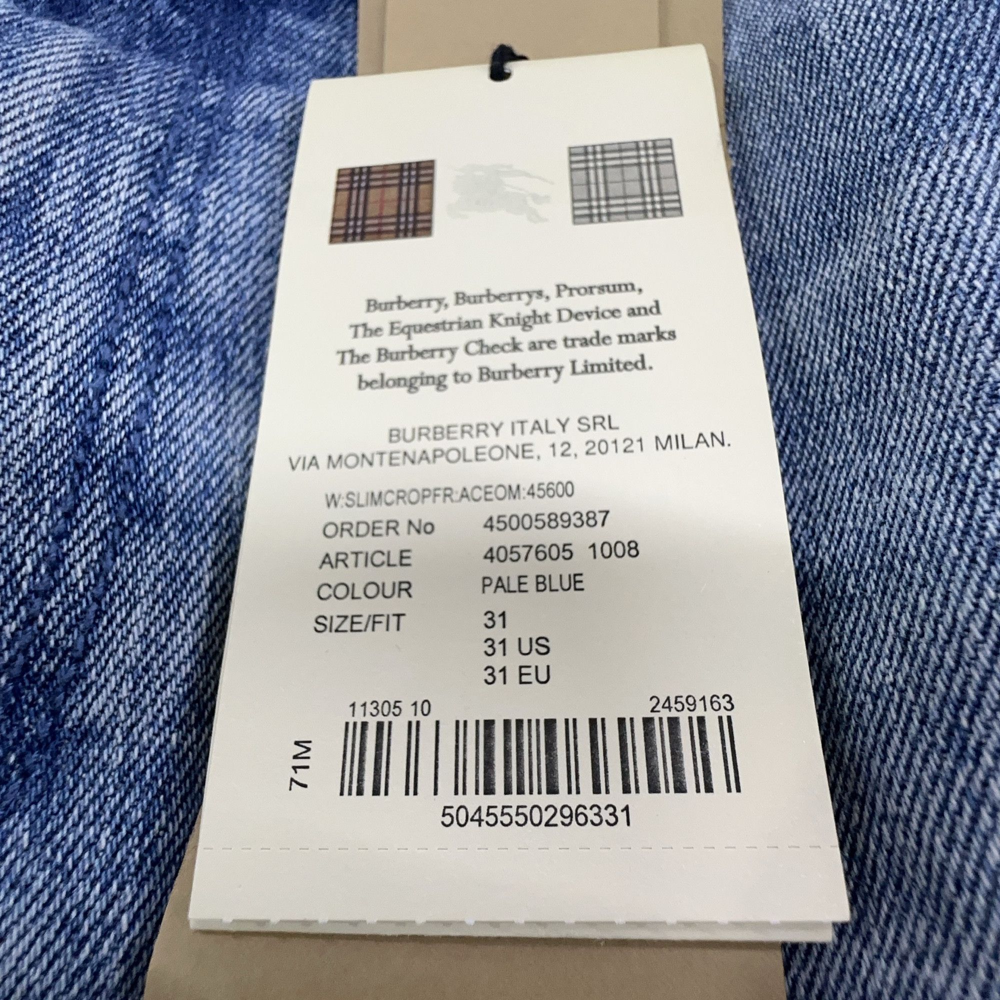Burberry Burberry Pale Blue Slim Cropped Jeans 31 Size 31" - 3 Thumbnail