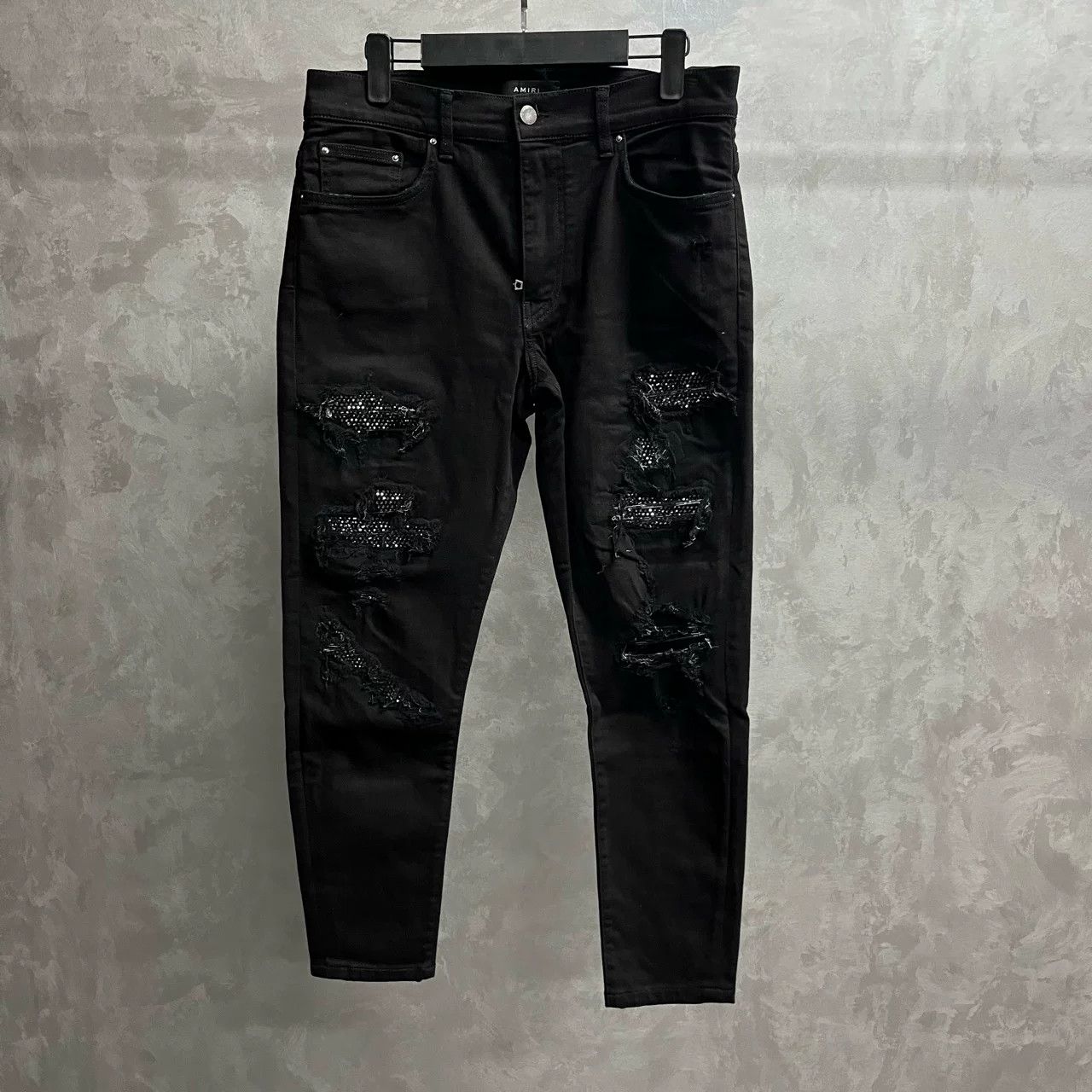 Amiri Amiri Crystal Patch Distressed Jeans 33 Size US 33 - 2 Thumbnail