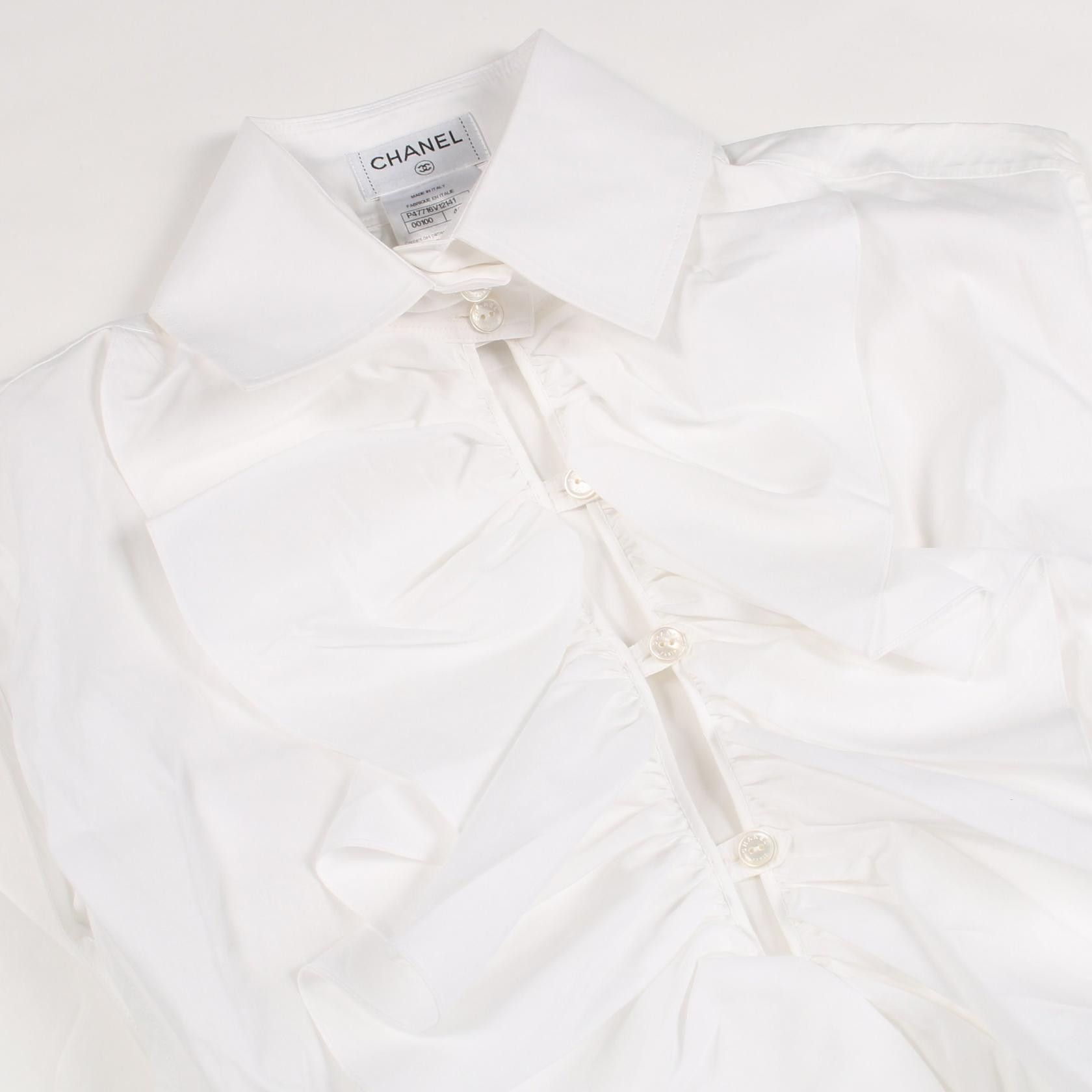 Chanel Chanel Chanel Frill Cotton Shirt Textile Tops P47716V12141 DUTY FREE for USA Size ONE SIZE - 11 Thumbnail