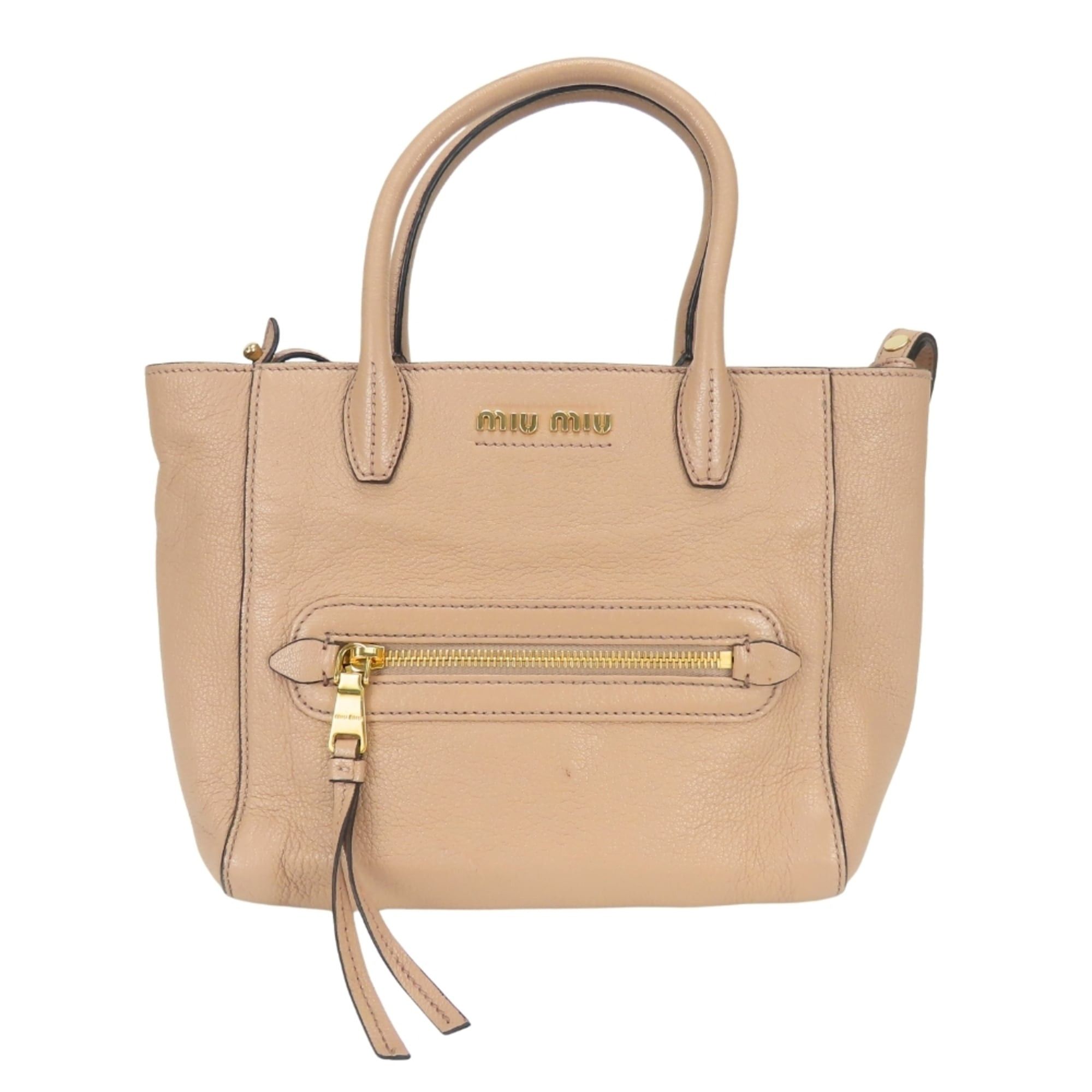 Miu Miu Miu Miu Miu Madras 5BG143 Leather Cameo Pink Beige Handbag, 2-Way Shoulder Bag for Women Size ONE SIZE - 3 Thumbnail