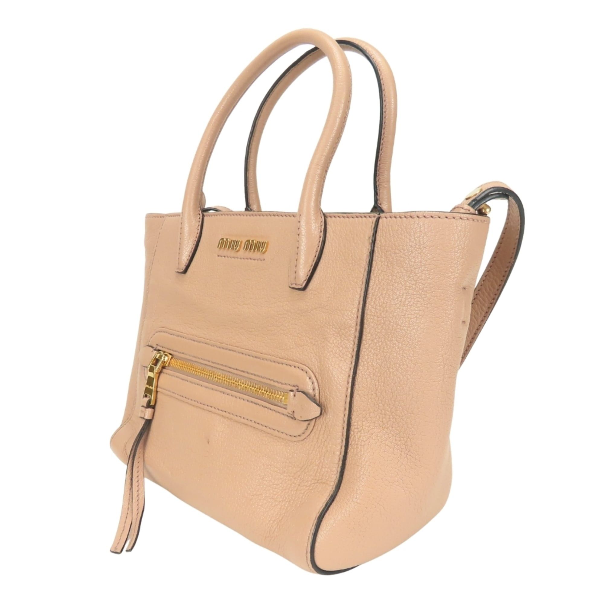 Miu Miu Miu Miu Miu Madras 5BG143 Leather Cameo Pink Beige Handbag, 2-Way Shoulder Bag for Women Size ONE SIZE - 4 Thumbnail