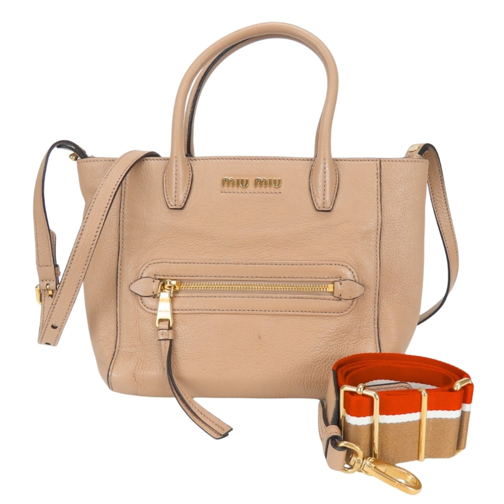 Miu Miu Miu Miu Miu Madras 5BG143 Leather Cameo Pink Beige Handbag, 2-Way Shoulder Bag for Women Size ONE SIZE - 2 Thumbnail