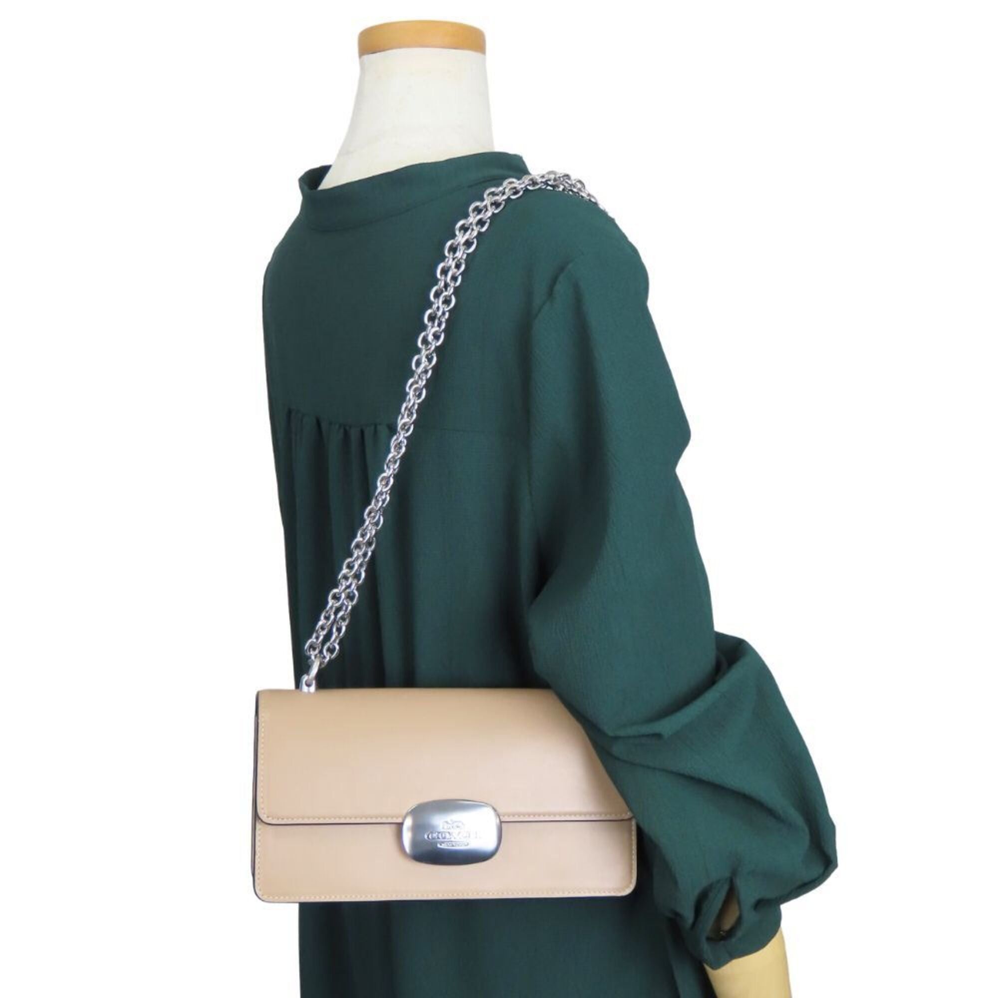 Coach Coach Shoulder Bag CP008 Leather Beige Hardware Chain Women's COACH Size ONE SIZE - 19 Thumbnail