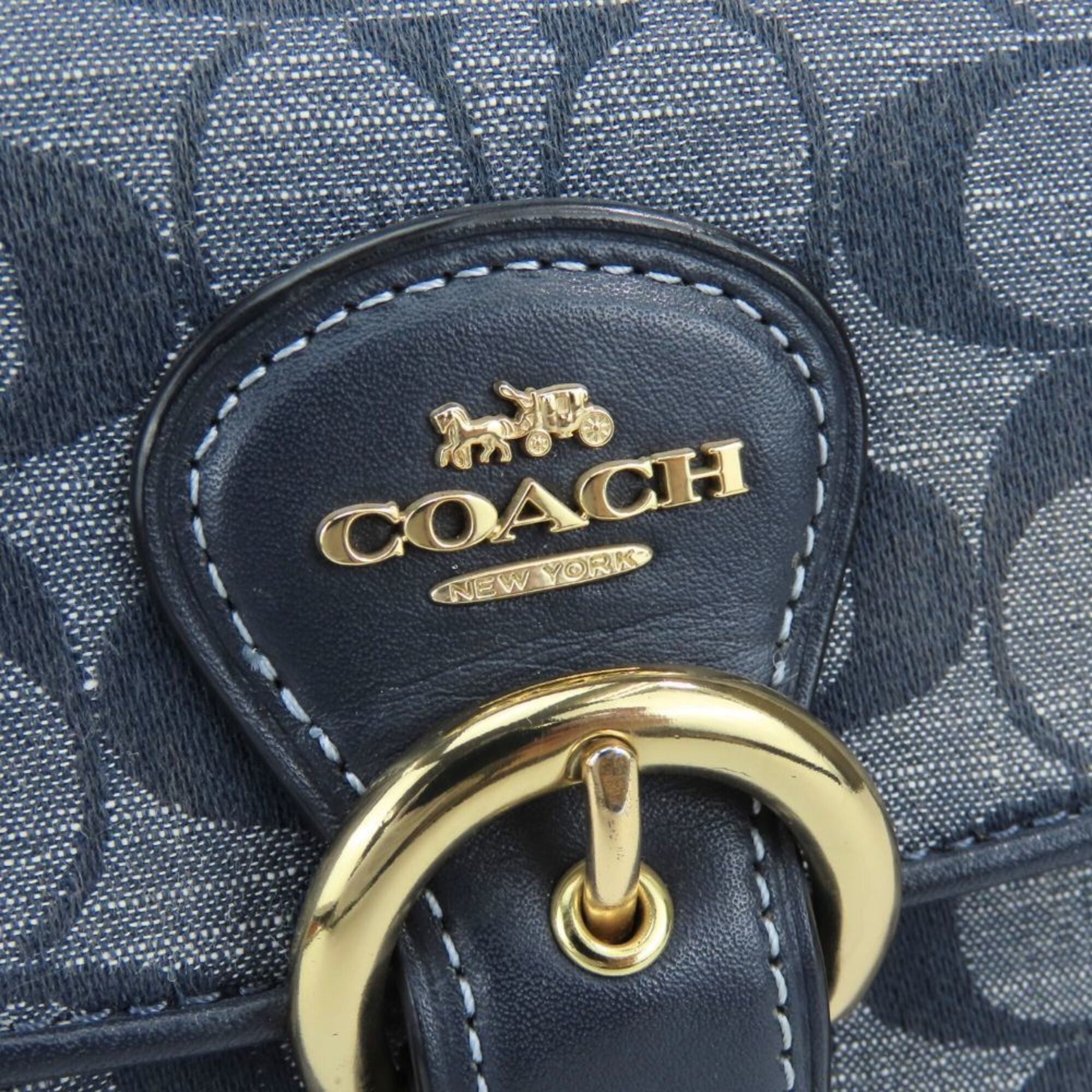 Coach Coach Signature Handbag C8513 Fringe Canvas Leather Navy Brown 2-Way Shoulder Bag for Women COACH Size ONE SIZE - 6 Thumbnail