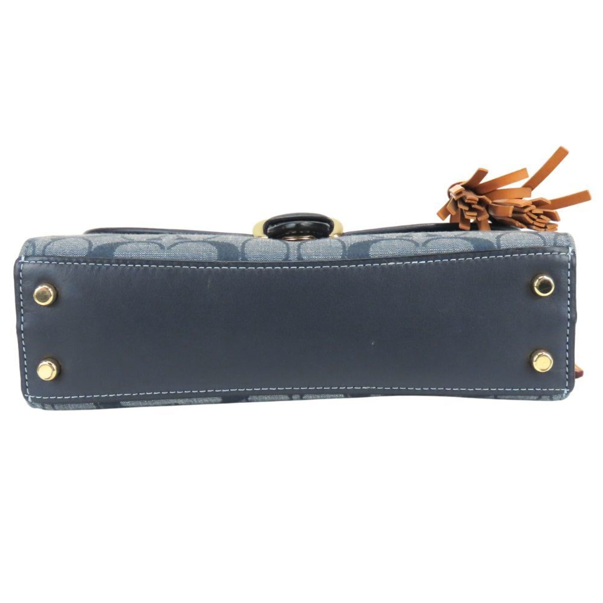 Coach Coach Signature Handbag C8513 Fringe Canvas Leather Navy Brown 2-Way Shoulder Bag for Women COACH Size ONE SIZE - 5 Thumbnail