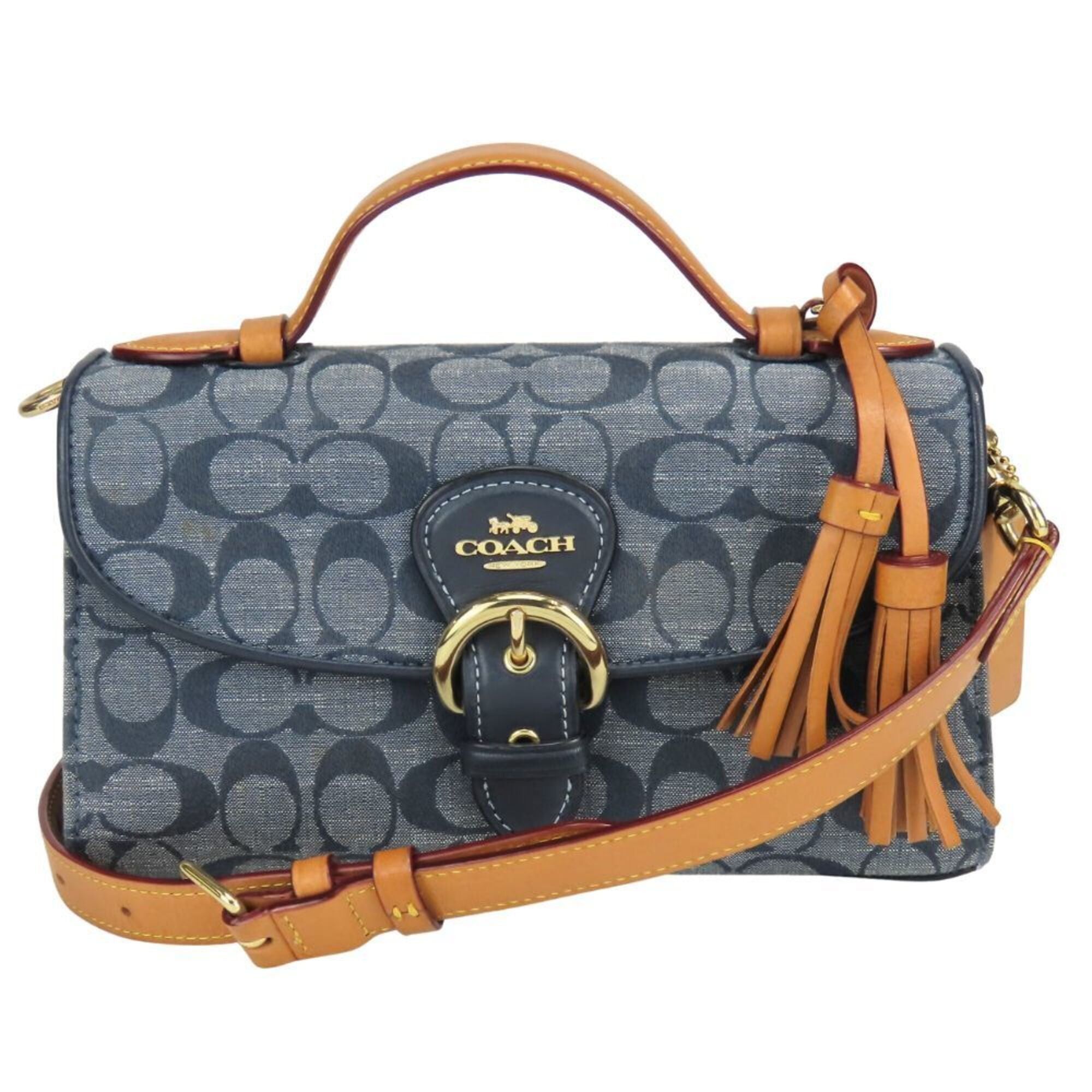 Coach Coach Signature Handbag C8513 Fringe Canvas Leather Navy Brown 2-Way Shoulder Bag for Women COACH Size ONE SIZE - 2 Thumbnail