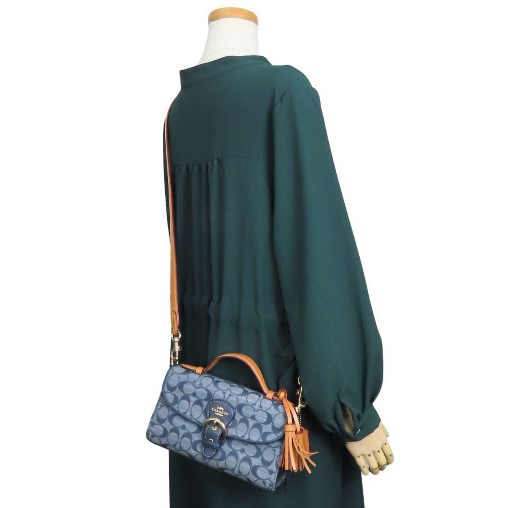 Coach Coach Signature Handbag C8513 Fringe Canvas Leather Navy Brown 2-Way Shoulder Bag for Women COACH Size ONE SIZE - 25 Thumbnail