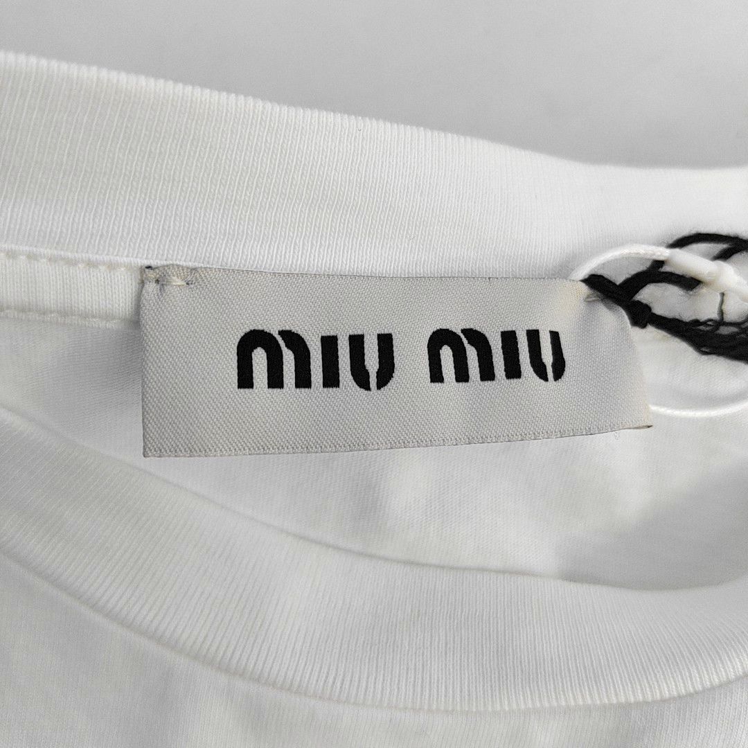 Miu Miu Miu Miu White Cotton Logo T-Shirt Size M Size US M / EU 48-50 / 2 - 5 Thumbnail