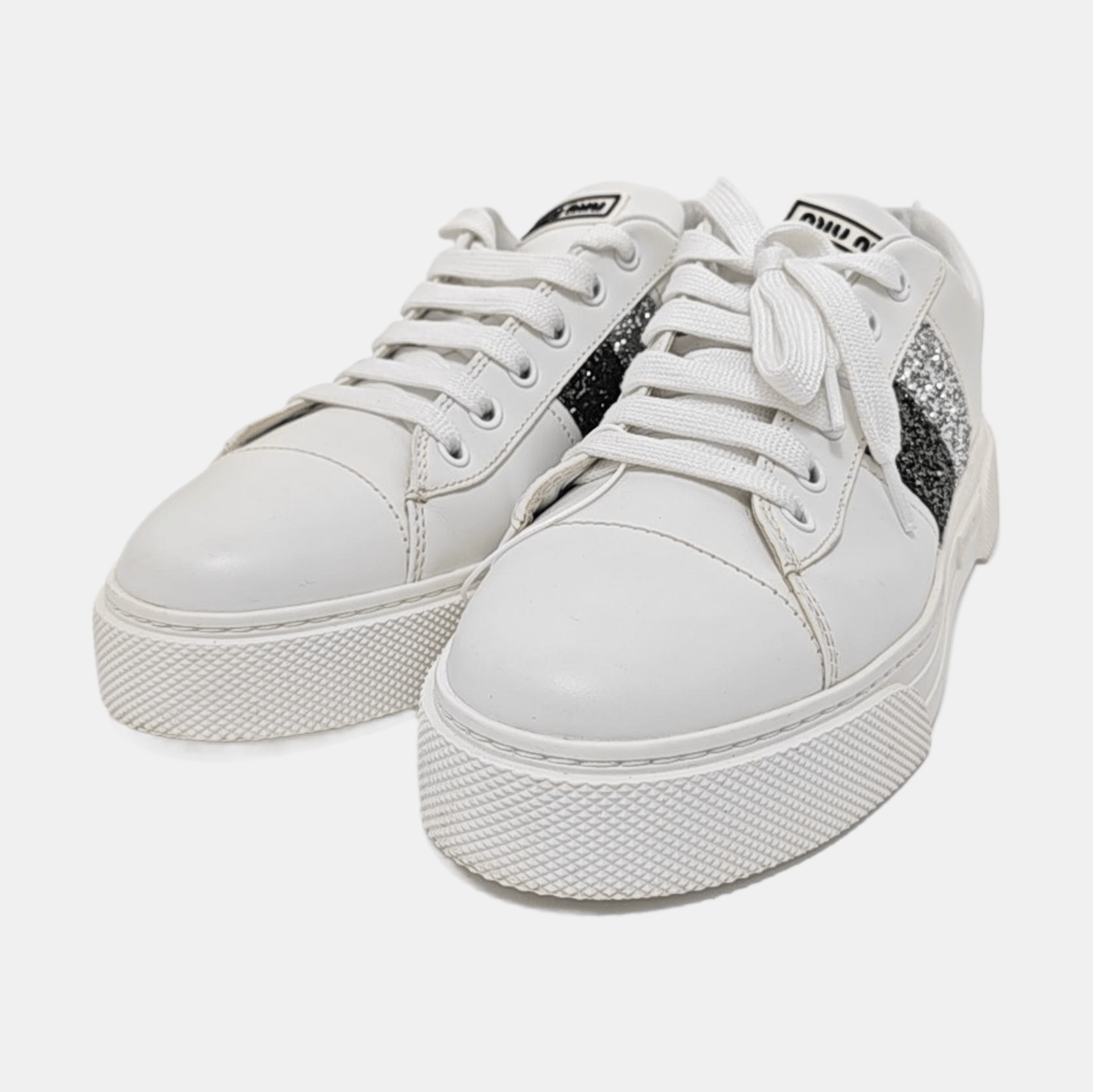 Miu Miu Miu Miu Glitter Stripe Leather Sneakers EU 38.5 Size US 6 / EU 39 - 2 Thumbnail