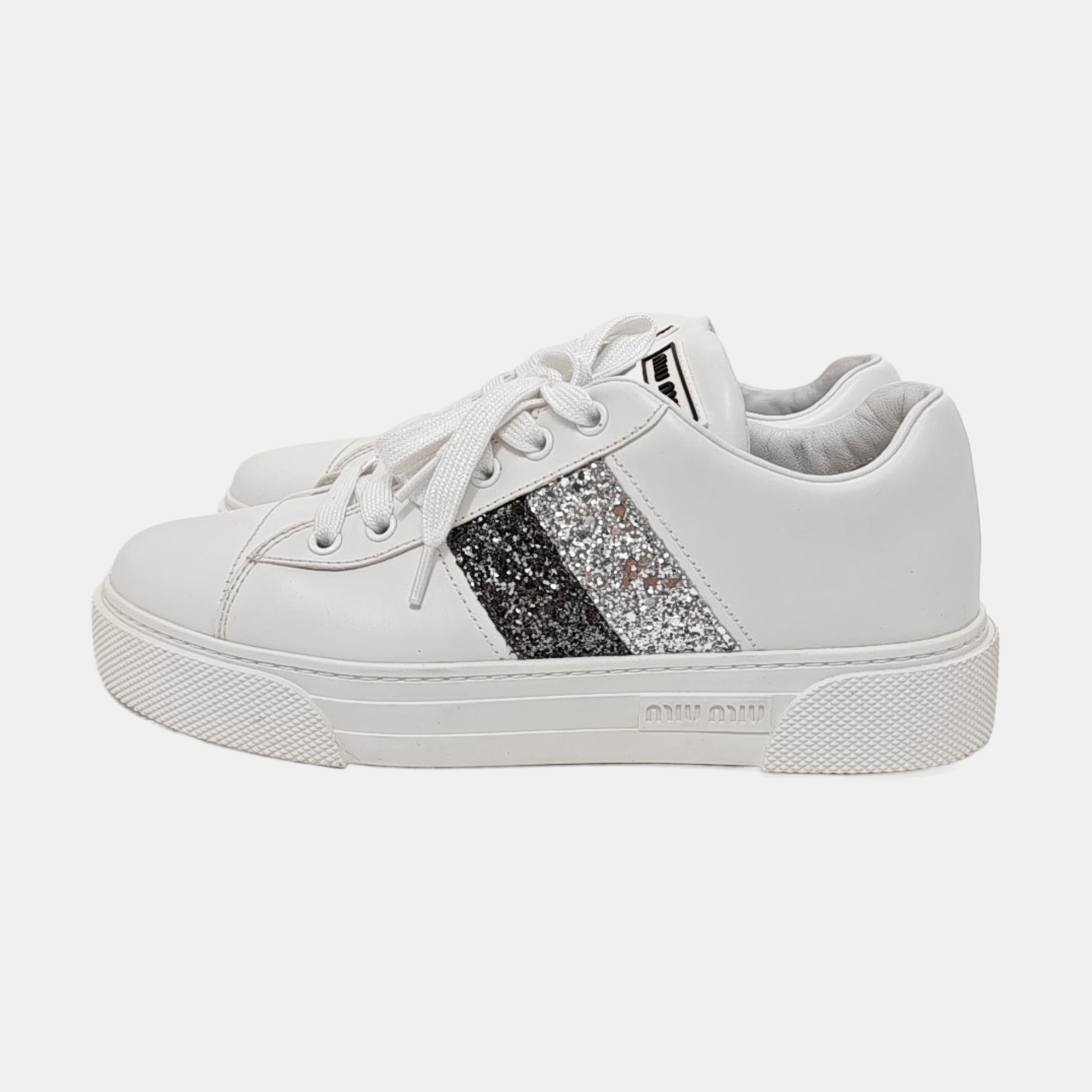 Miu Miu Miu Miu Glitter Stripe Leather Sneakers EU 38.5 Size US 6 / EU 39 - 6 Thumbnail