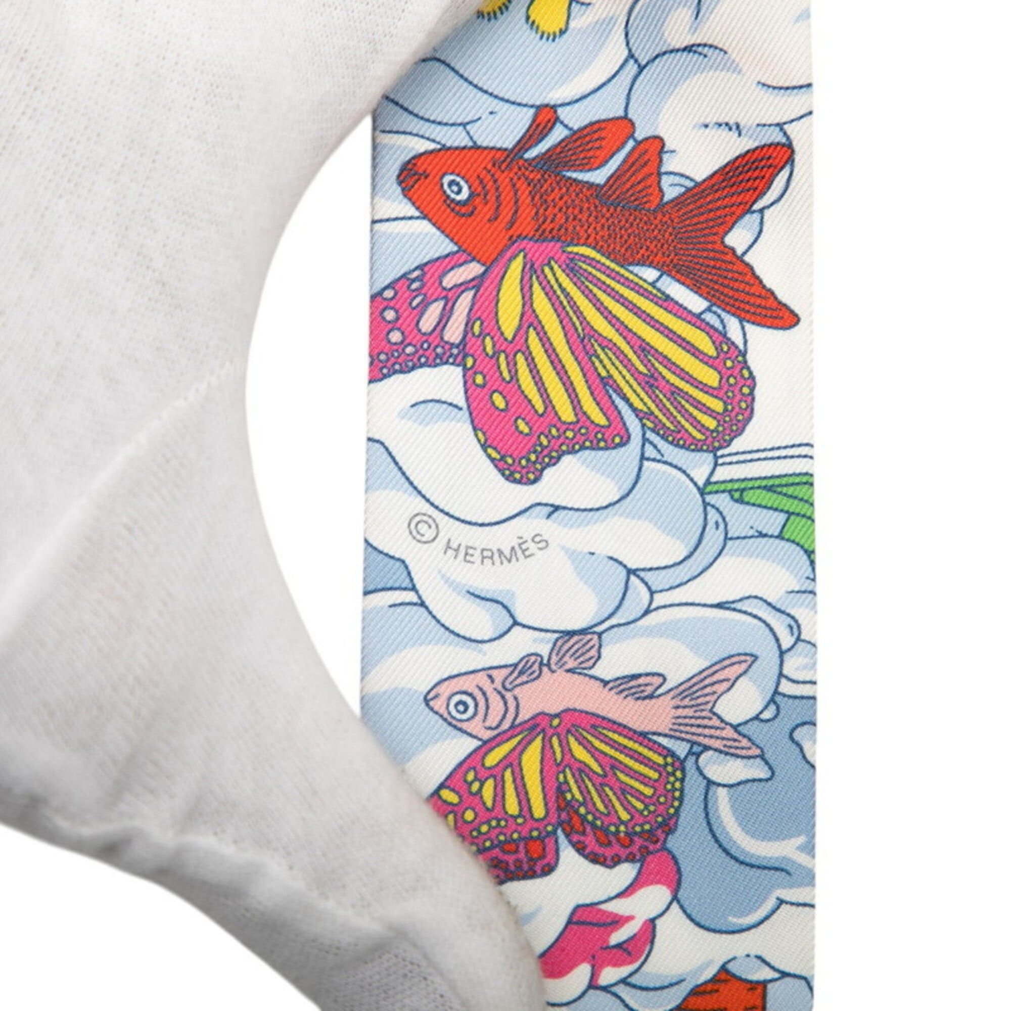 Hermes Hermes Twilly Sur Mon Nuage My Cloud Scarf Muffler Red and White Silk Women's HERMES Size ONE SIZE - 4 Thumbnail