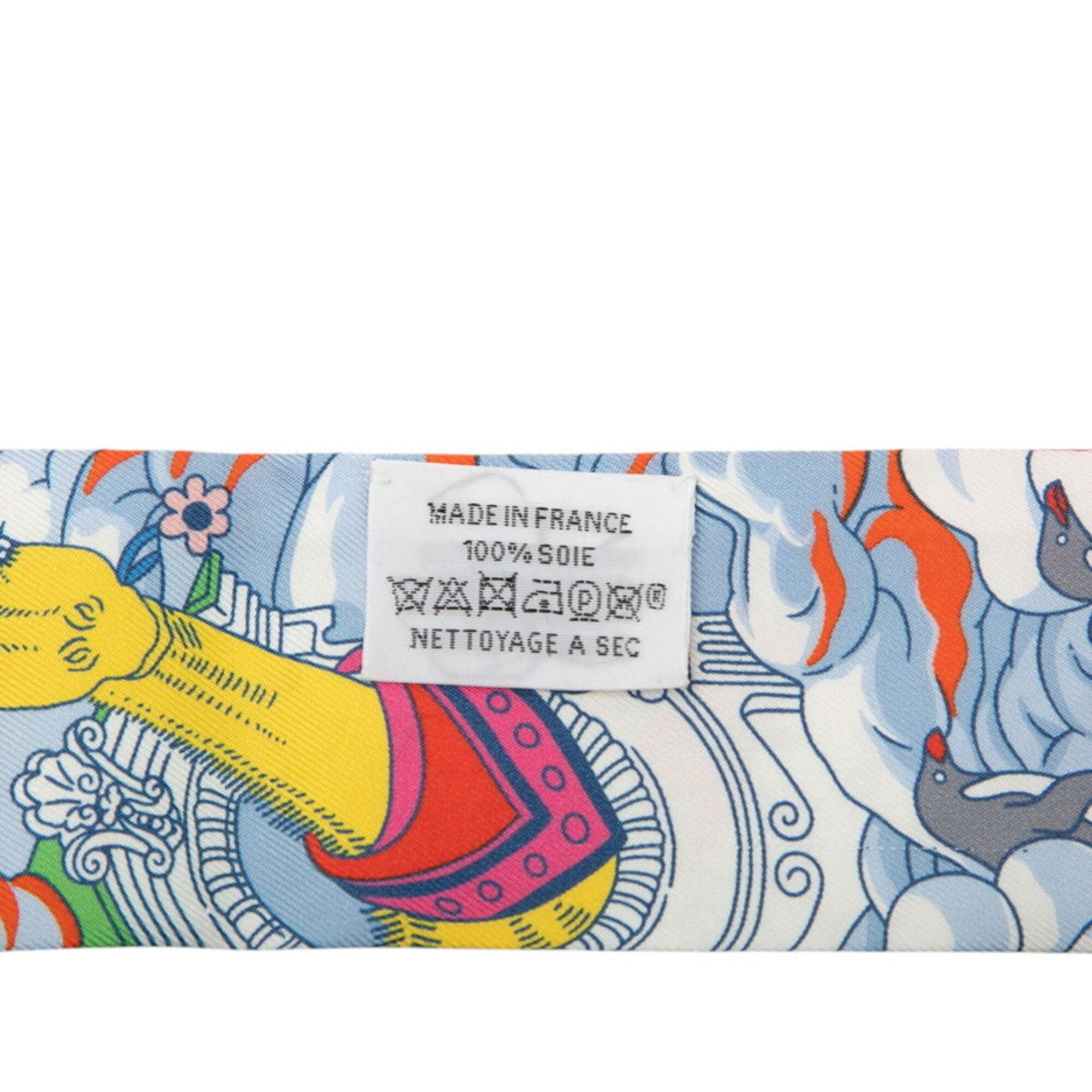 Hermes Hermes Twilly Sur Mon Nuage My Cloud Scarf Muffler Red and White Silk Women's HERMES Size ONE SIZE - 5 Thumbnail