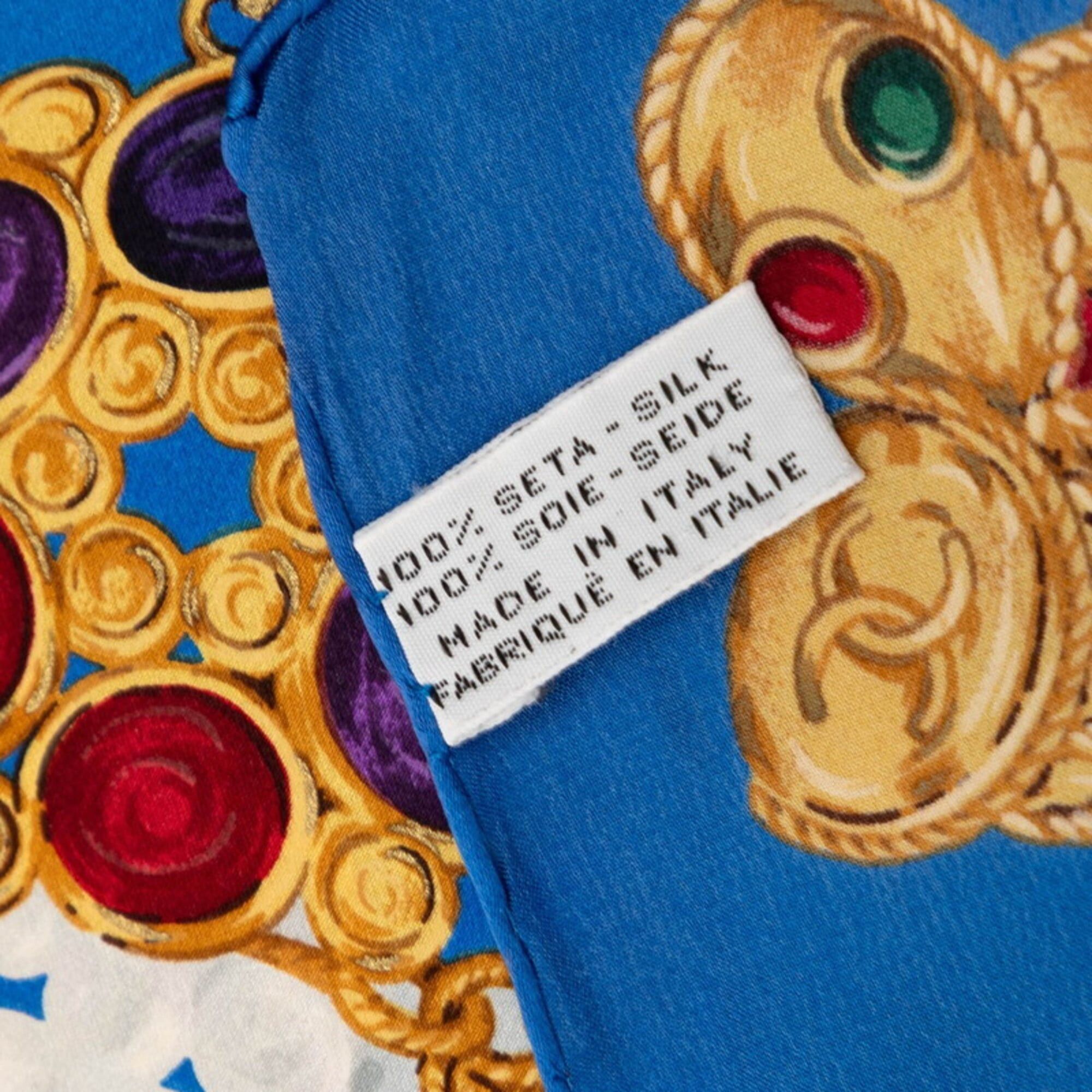 Chanel Chanel Pearl Jewel Motif Scarf Muffler Blue Multicolor Silk Women's CHANEL Size ONE SIZE - 7 Thumbnail