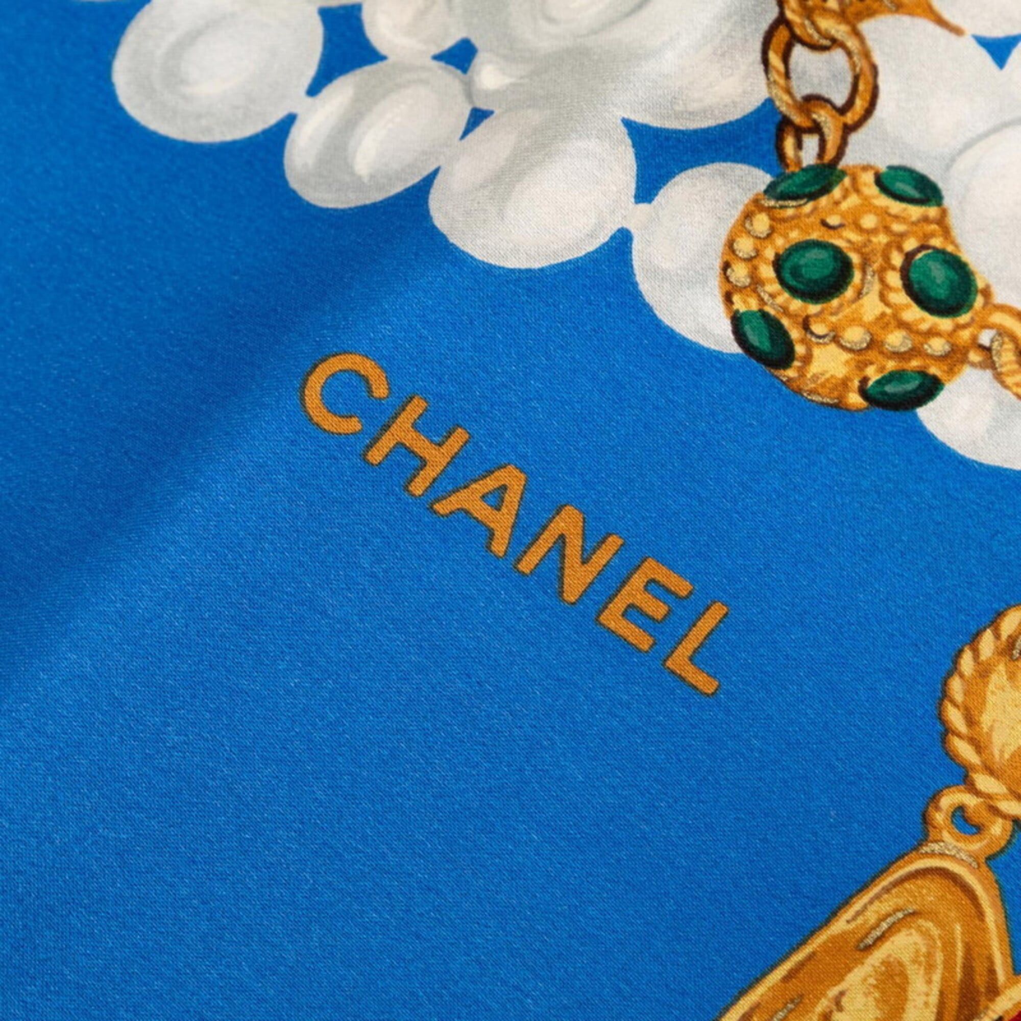 Chanel Chanel Pearl Jewel Motif Scarf Muffler Blue Multicolor Silk Women's CHANEL Size ONE SIZE - 6 Thumbnail