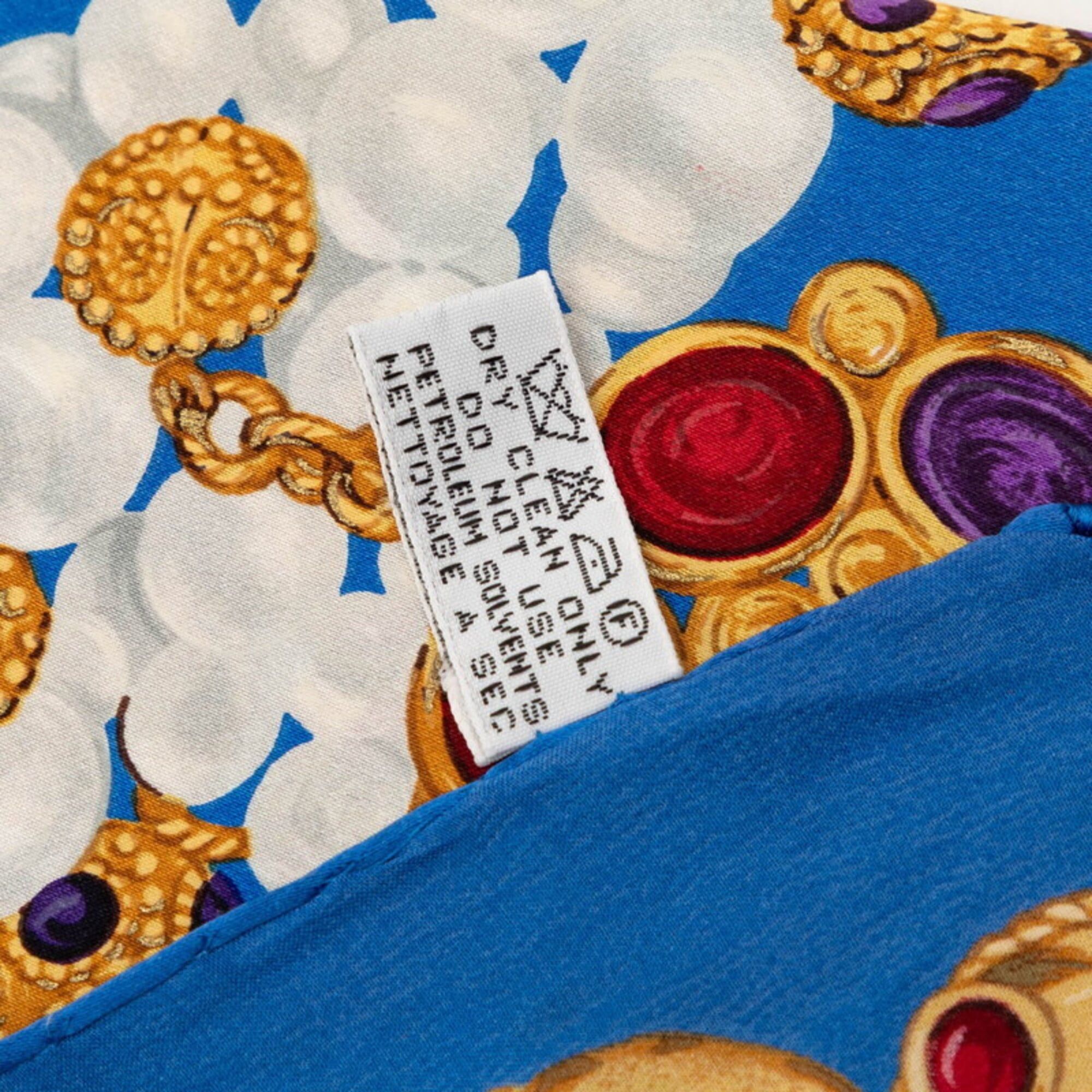 Chanel Chanel Pearl Jewel Motif Scarf Muffler Blue Multicolor Silk Women's CHANEL Size ONE SIZE - 8 Thumbnail