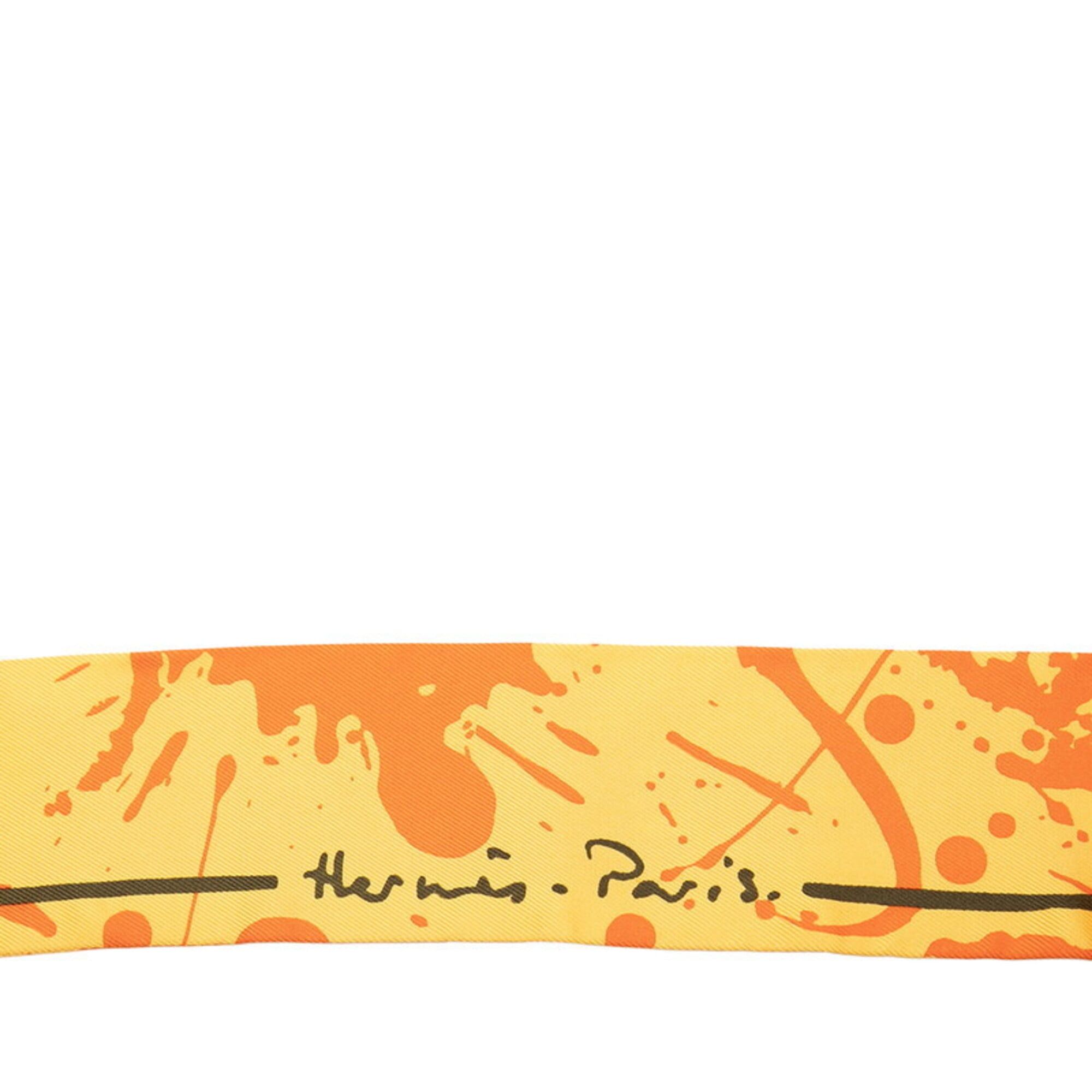 Hermes Hermes Twilly Cheval Surprise Scarf/Muffler, Yellow Silk, Women's Size ONE SIZE - 3 Thumbnail