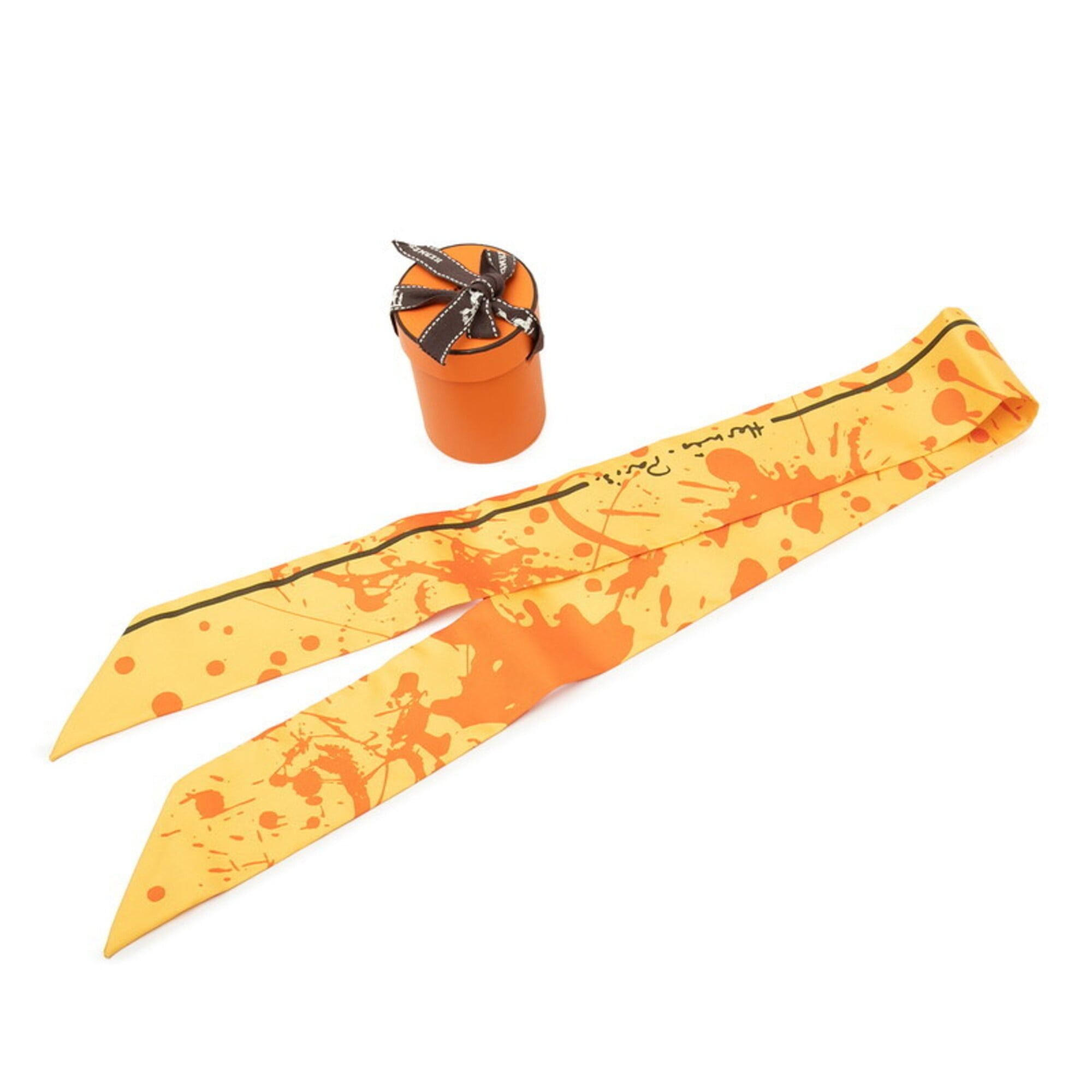 Hermes Hermes Twilly Cheval Surprise Scarf/Muffler, Yellow Silk, Women's Size ONE SIZE - 6 Thumbnail