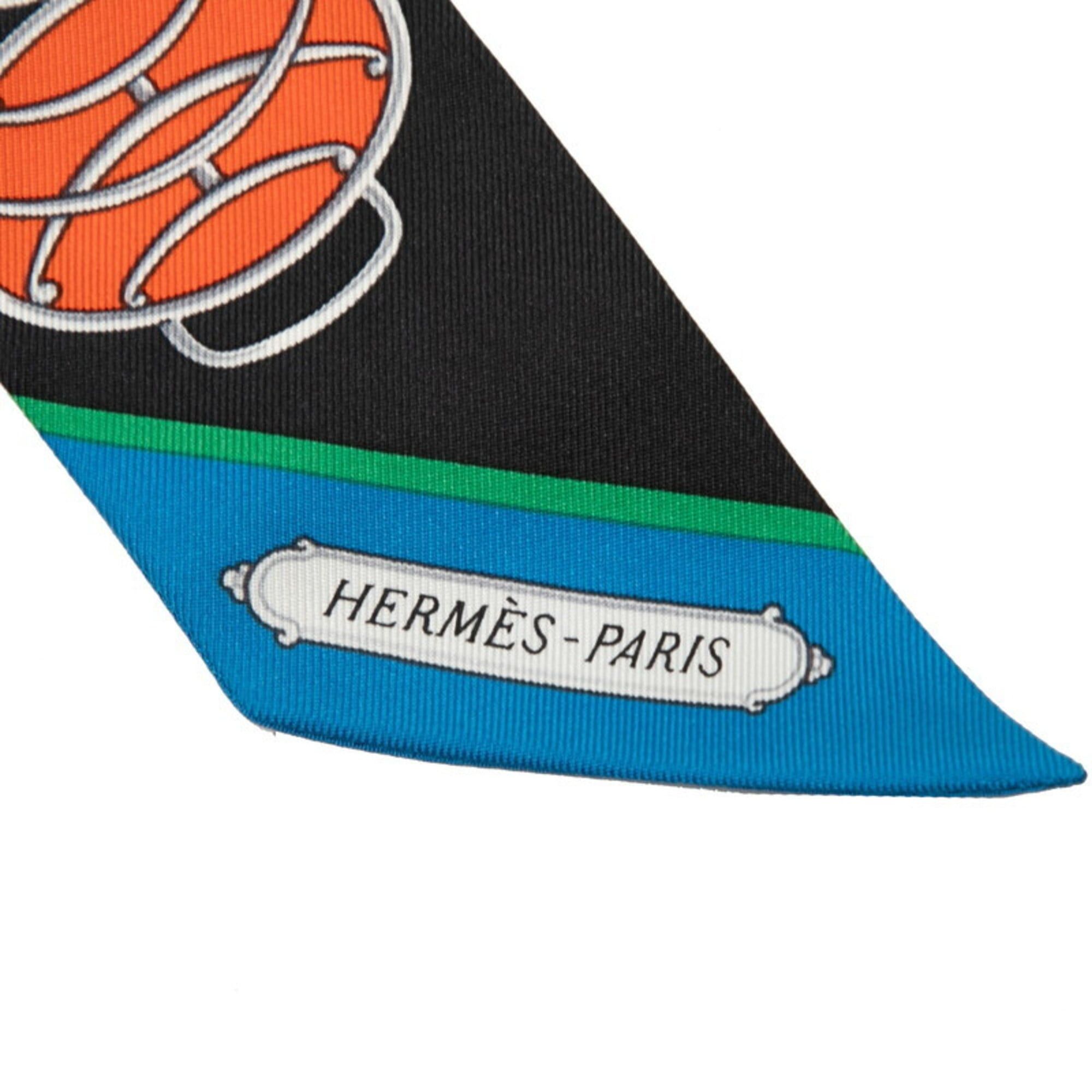 Hermes Hermes Twilly Lift Profile Scarf/Muffler, Navy Multicolor Silk, Women's Size ONE SIZE - 3 Thumbnail