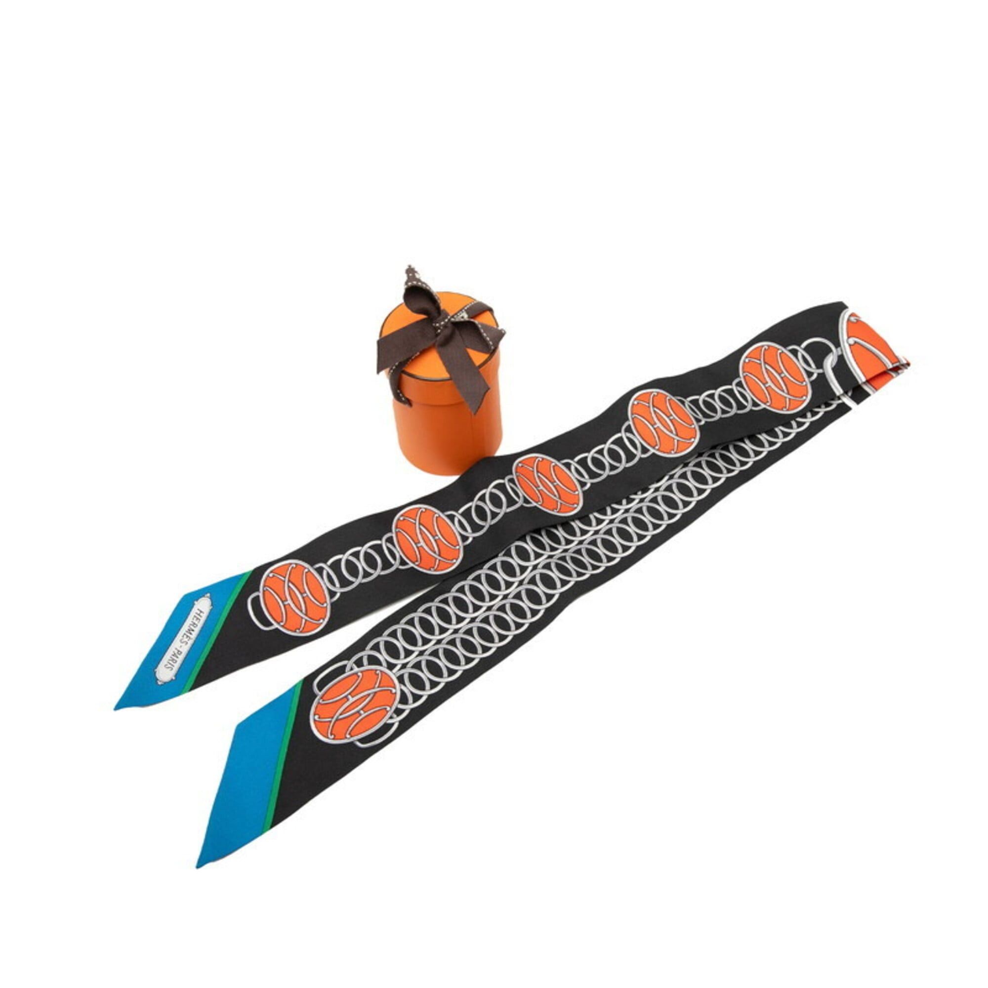 Hermes Hermes Twilly Lift Profile Scarf/Muffler, Navy Multicolor Silk, Women's Size ONE SIZE - 6 Thumbnail