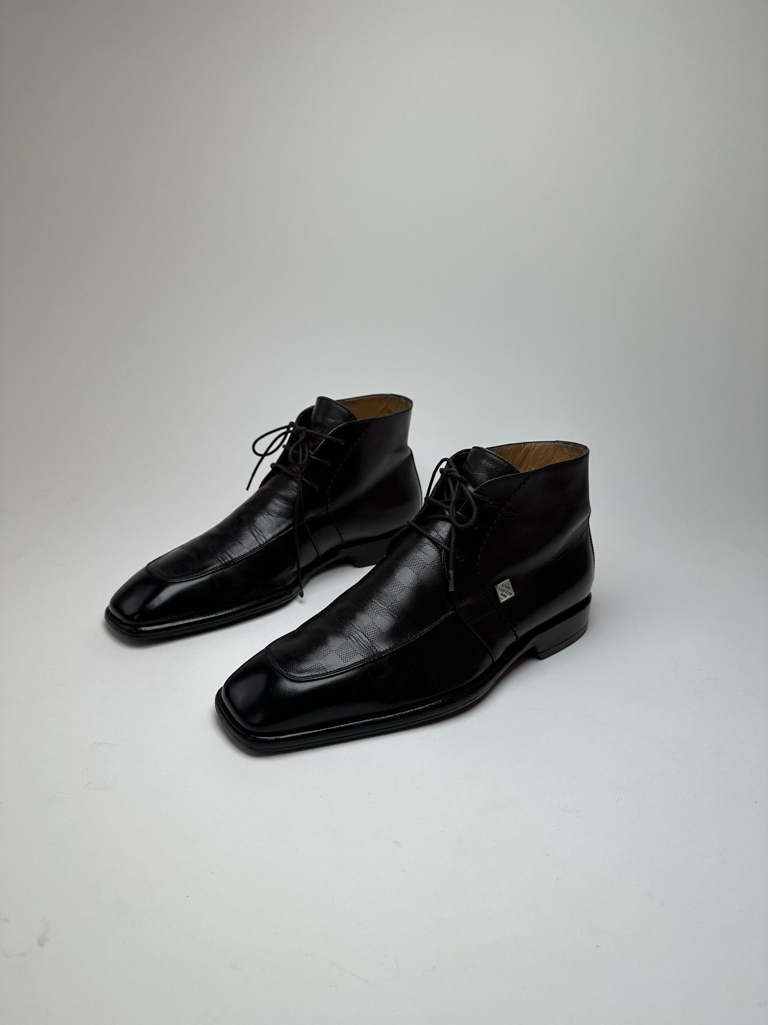 Louis Vuitton Vintage Damier Leather Ankle Boots Black EU38 Size US 7 / IT 37 - 7 Thumbnail