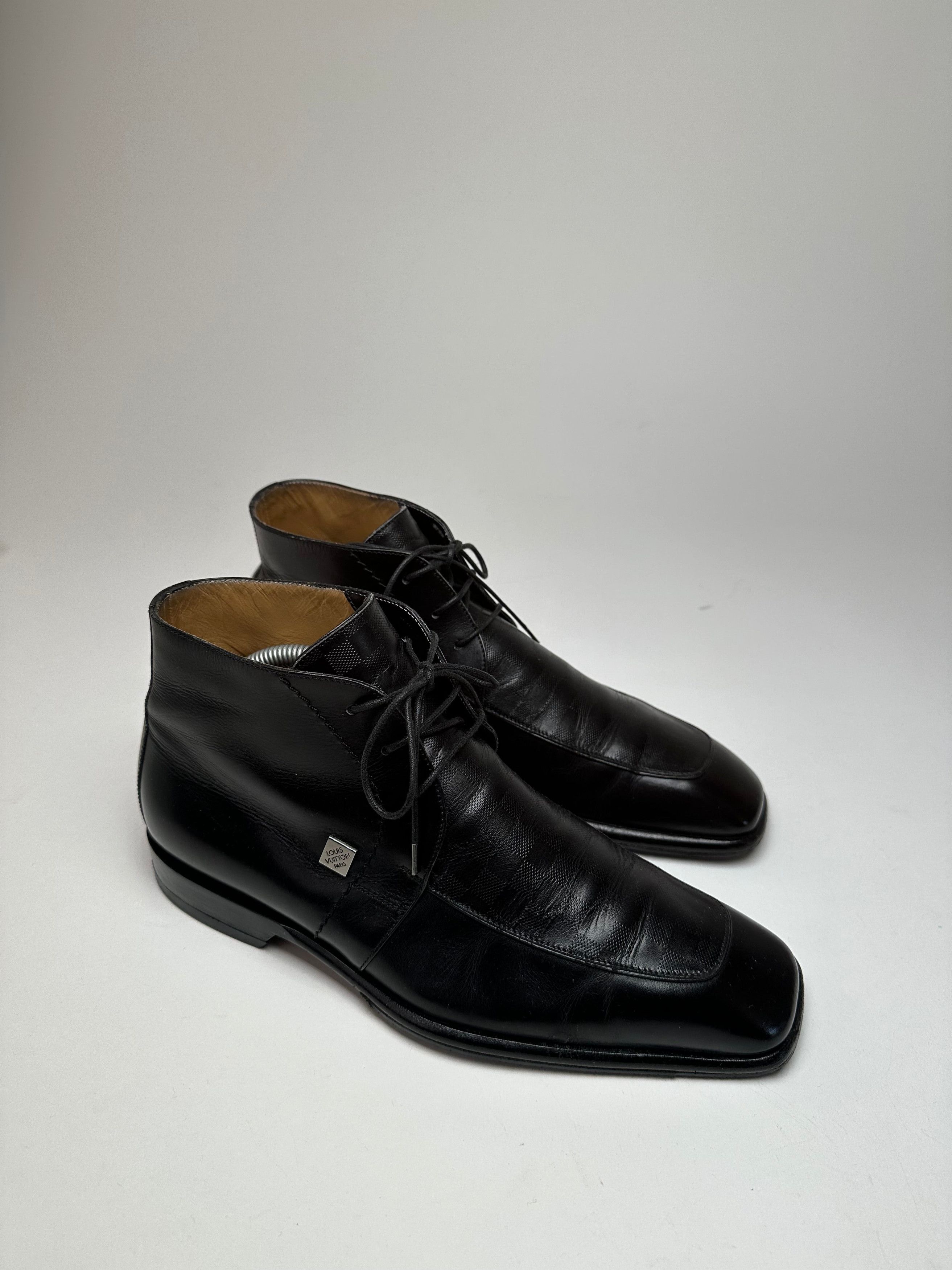Louis Vuitton Vintage Damier Leather Ankle Boots Black EU38 Size US 7 / IT 37 - 6 Thumbnail