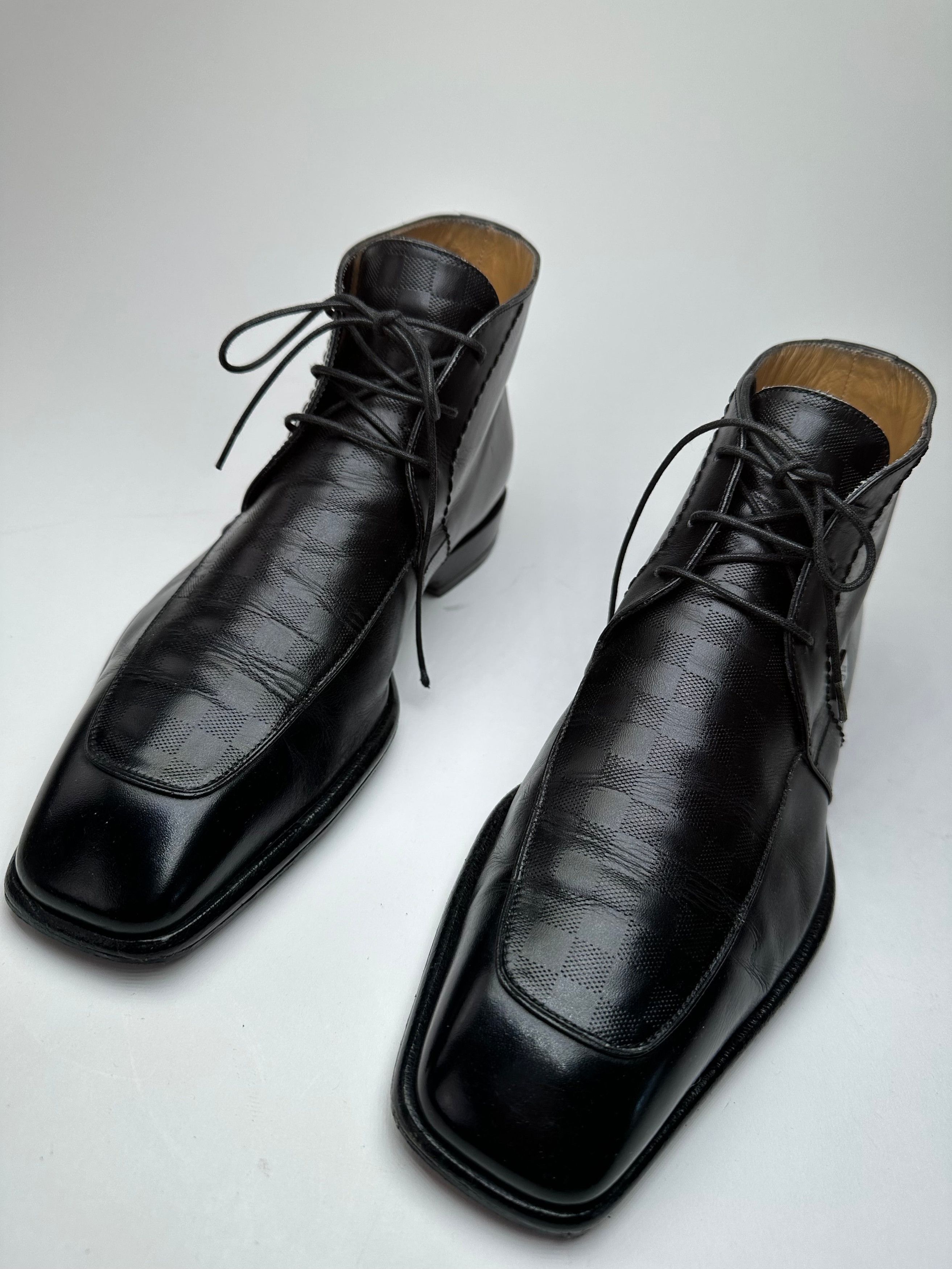 Louis Vuitton Vintage Damier Leather Ankle Boots Black EU38 Size US 7 / IT 37 - 2 Thumbnail