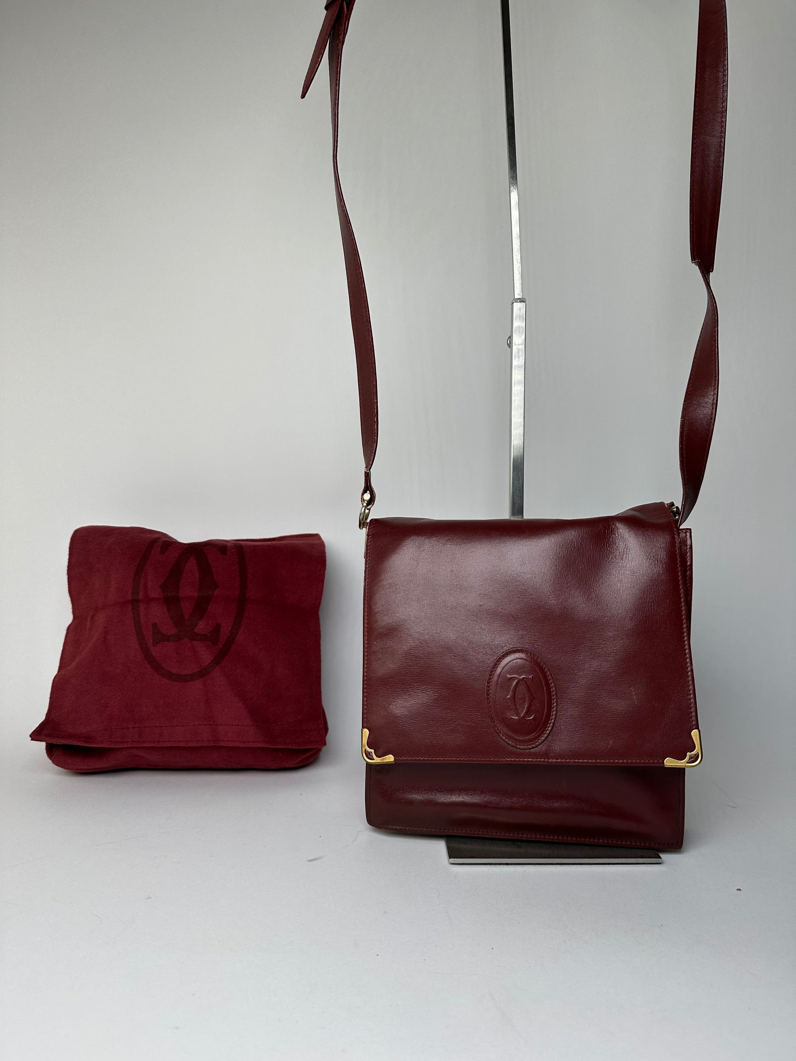 Cartier Vintage Must de Leather Shoulder Bag Bordeaux Size ONE SIZE - 13 Thumbnail