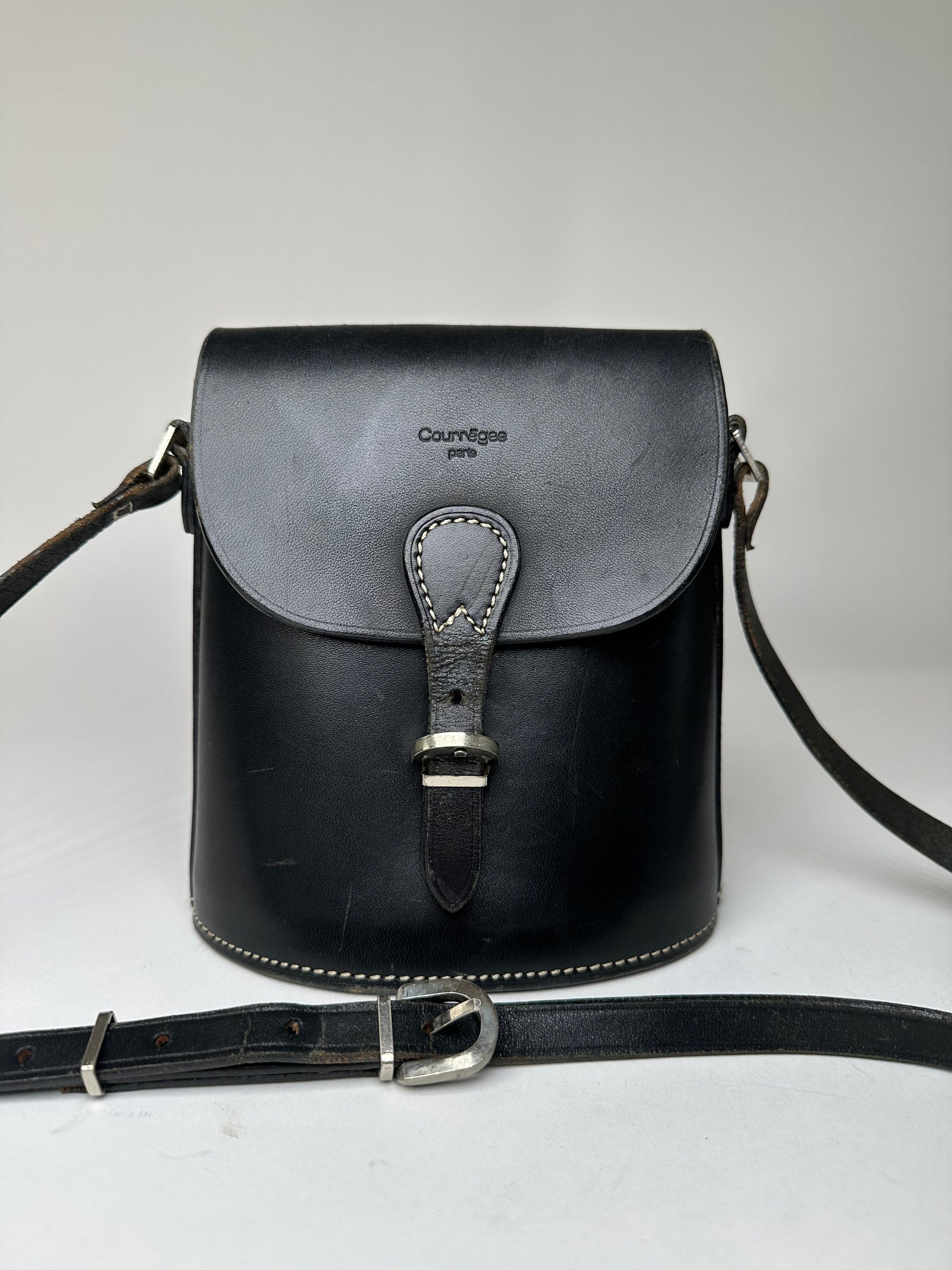 Courreges Vintage Paris Leather Crossbody Flap Bag Black Size ONE SIZE - 8 Thumbnail