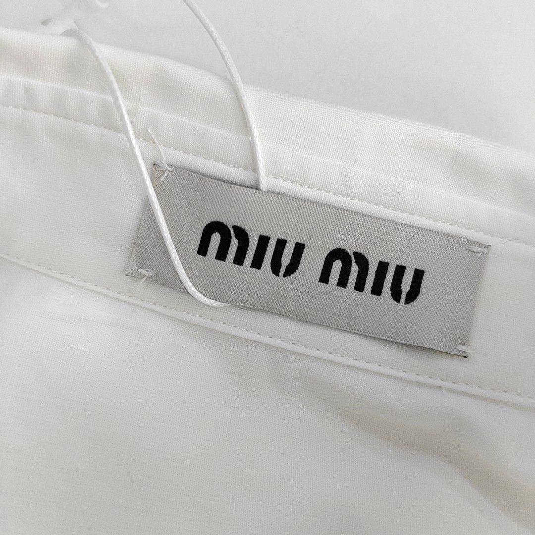 Miu Miu Miu Miu Logo Patch Cotton Button Up Shirt Size M Size US XXS / EU 40 - 5 Thumbnail