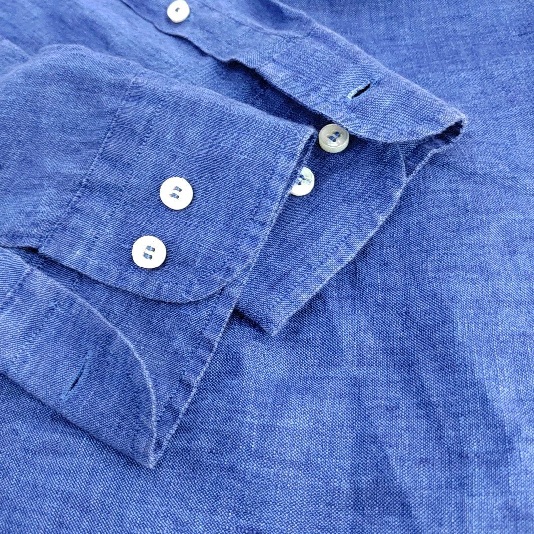 Loro Piana Loro Piana Blue 100% Linen Button Up Shirt M Size US M / EU 48-50 / 2 - 7 Thumbnail