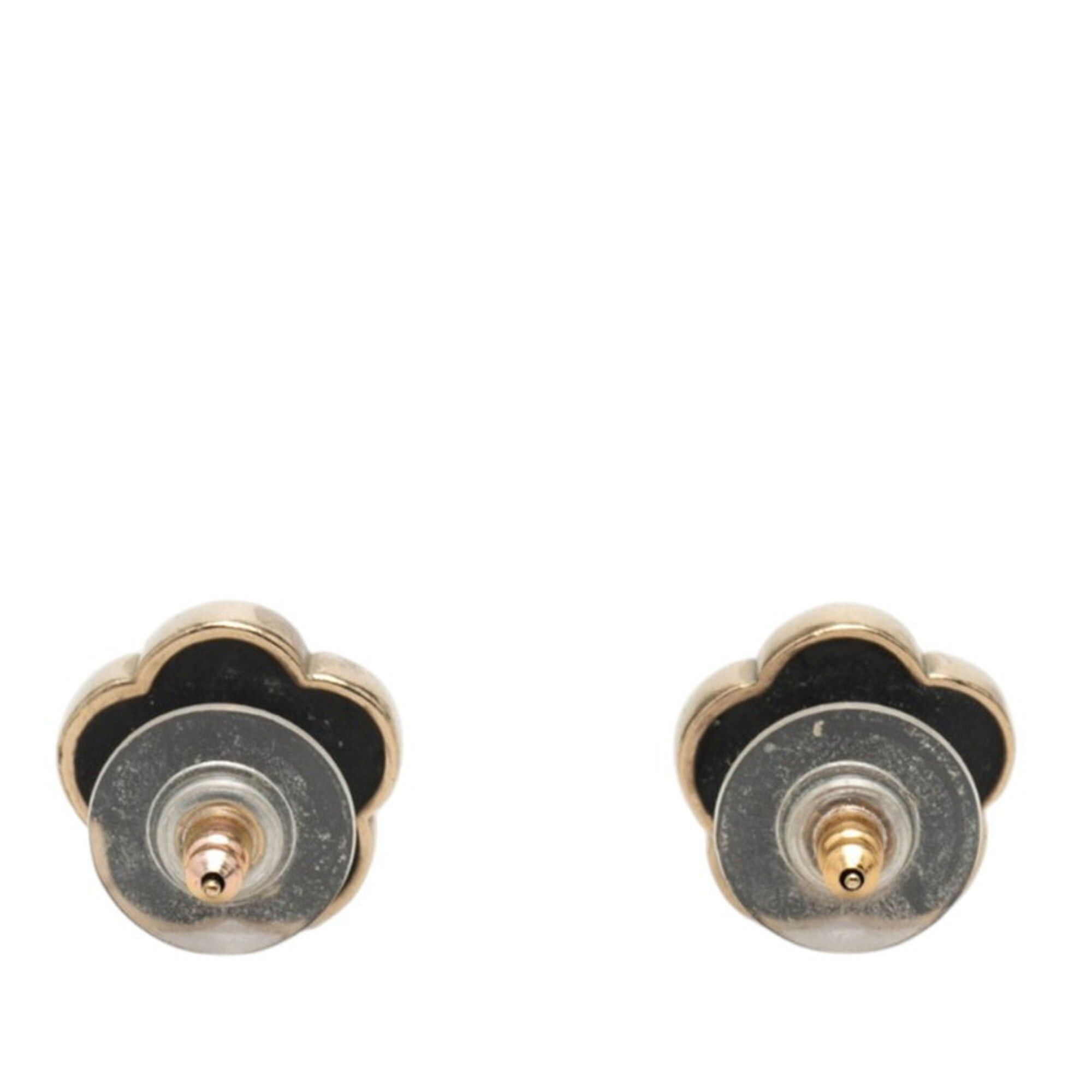 Chanel Chanel Camellia Coco Mark Pearl Earrings Gold Black Plated Rhinestone Women's CHANEL Size ONE SIZE - 2 Thumbnail