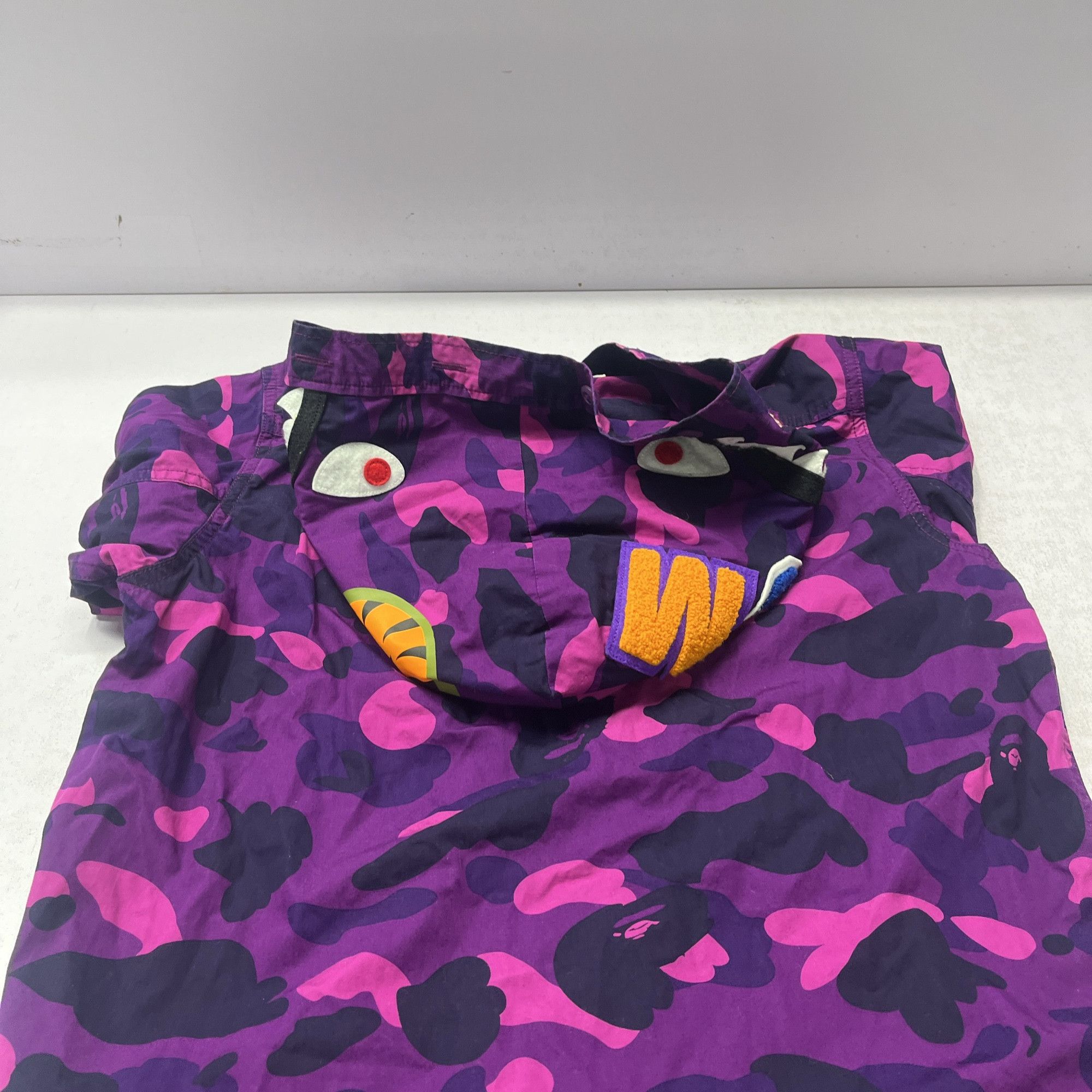 Bape A BATHING APE Purple Camo Shark Hooded Shirt Size M Size US M / EU 48-50 / 2 - 5 Thumbnail