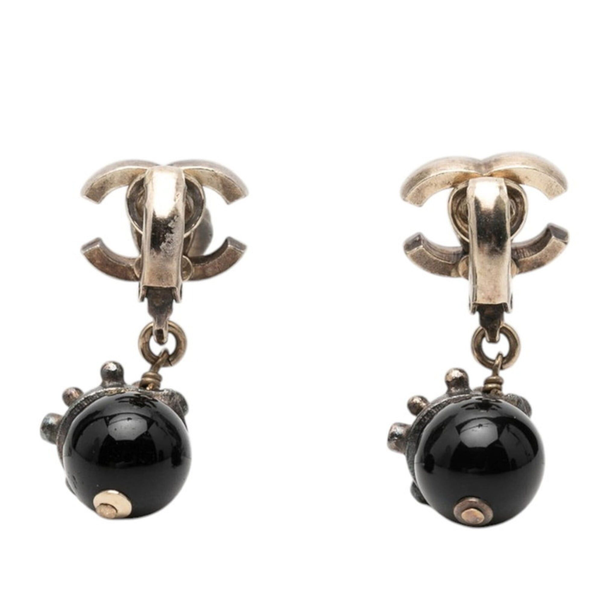 Chanel Chanel Earrings, 05C Engraving, Silver, Black Metal Rhinestones, Women's, CHANEL Size ONE SIZE - 2 Thumbnail