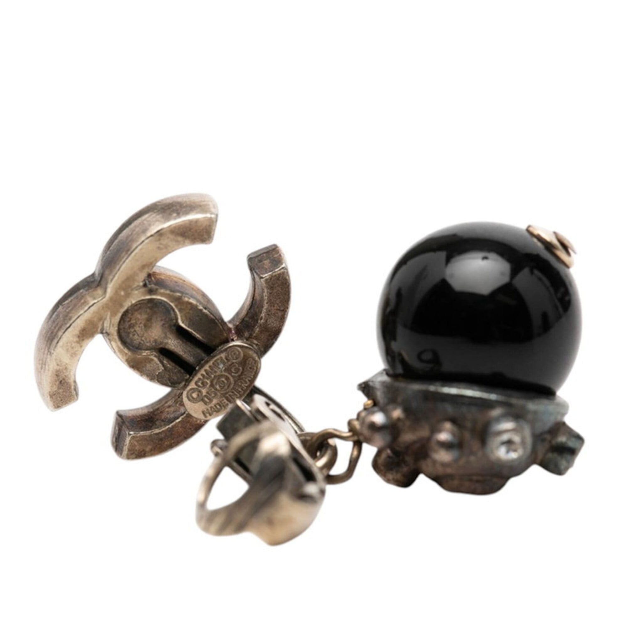 Chanel Chanel Earrings, 05C Engraving, Silver, Black Metal Rhinestones, Women's, CHANEL Size ONE SIZE - 3 Thumbnail