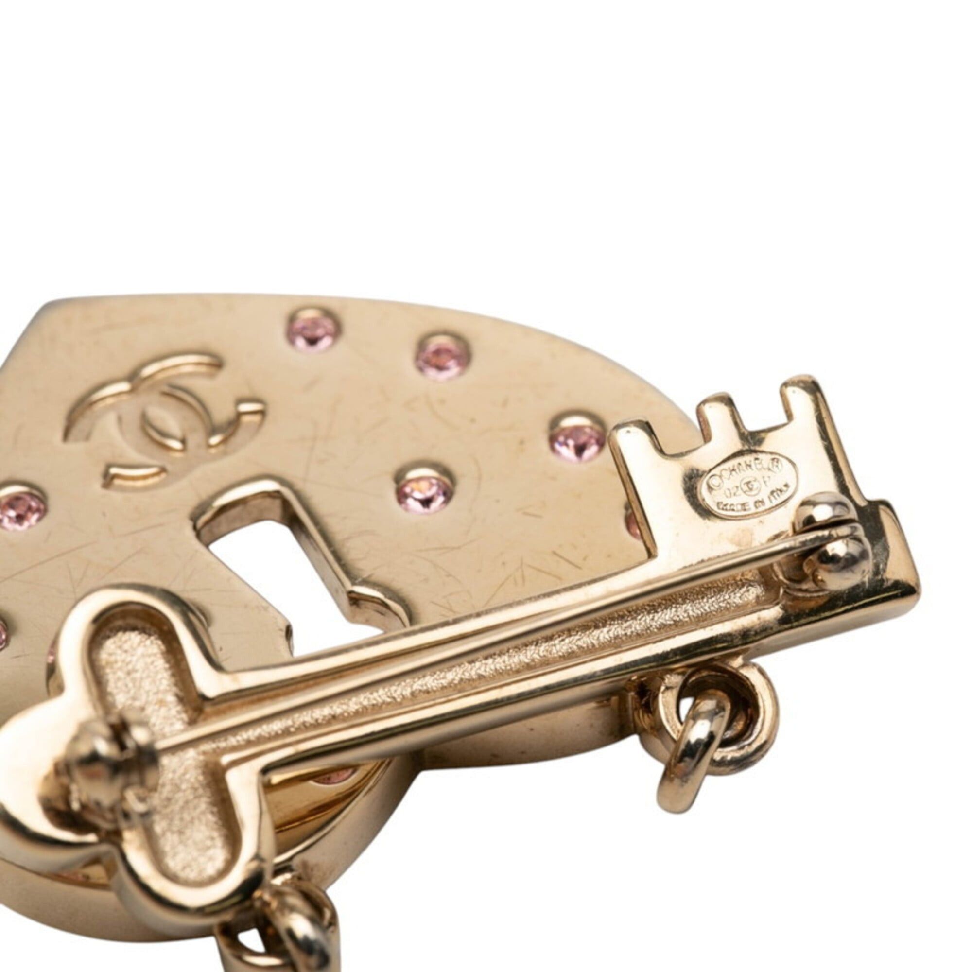 Chanel Chanel Coco Mark Heart Lock Key Motif Brooch 02P Gold Pink Plated Rhinestone Women's CHANEL Size ONE SIZE - 3 Thumbnail