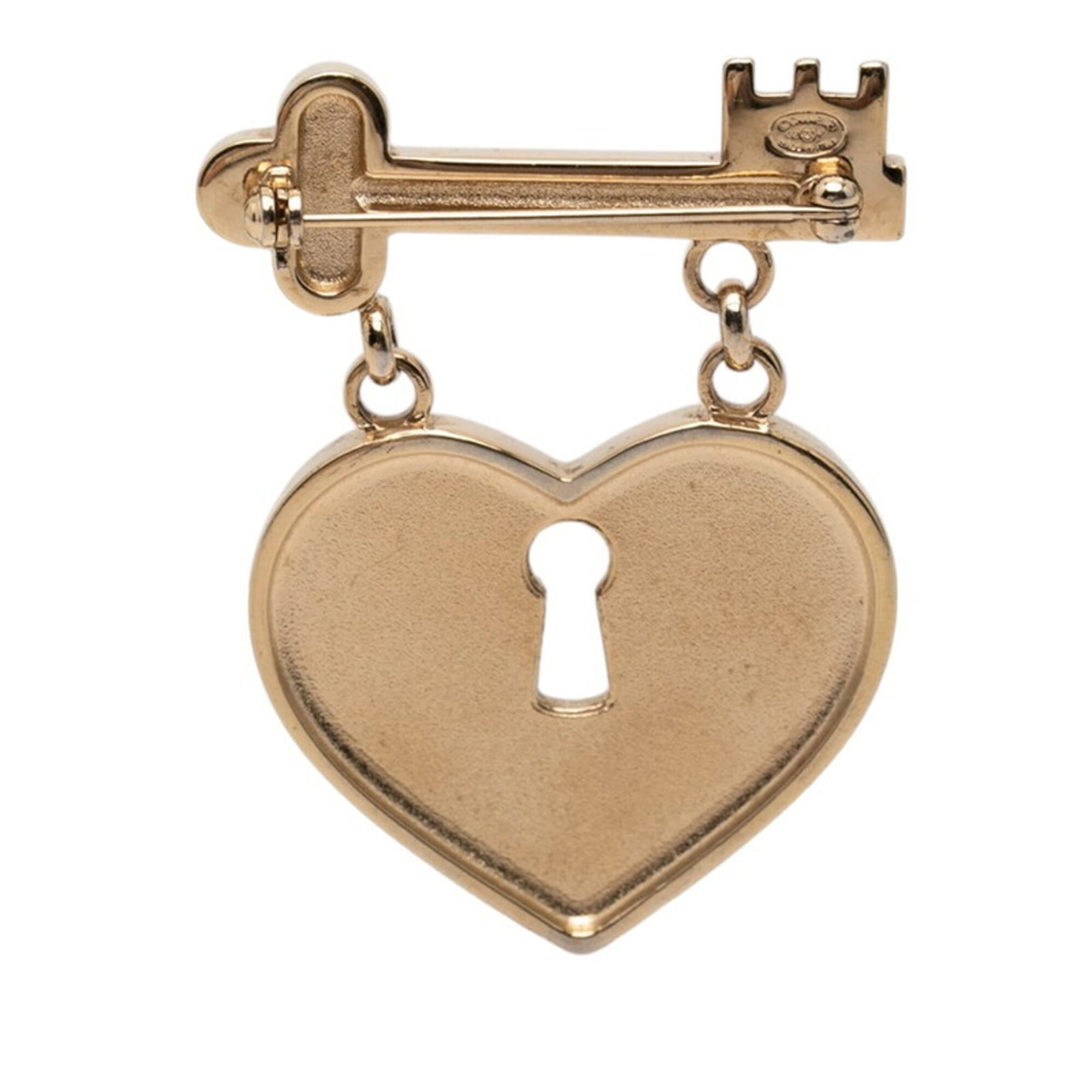 Chanel Chanel Coco Mark Heart Lock Key Motif Brooch 02P Gold Pink Plated Rhinestone Women's CHANEL Size ONE SIZE - 2 Thumbnail