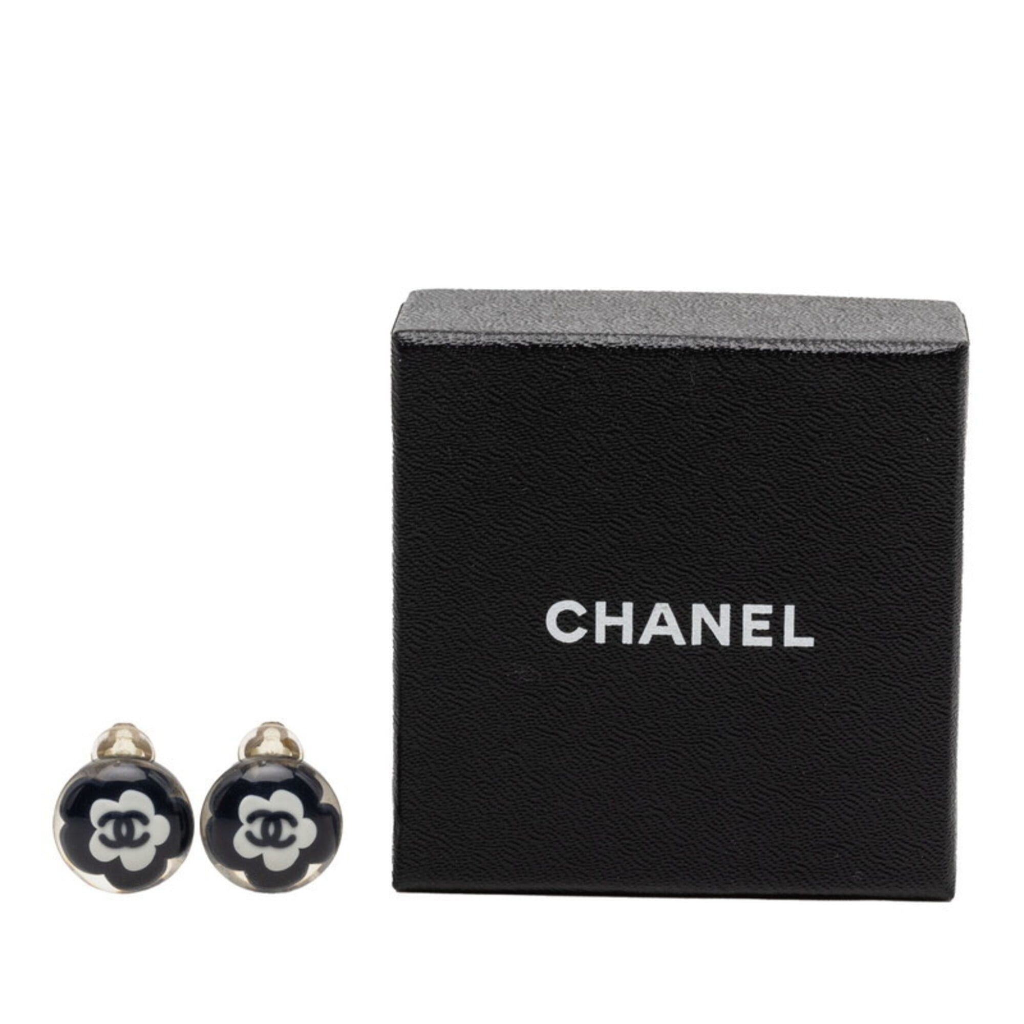 Chanel Chanel Camellia Coco Mark Earrings 04S Silver Black White Metal Resin Women's CHANEL Size ONE SIZE - 4 Thumbnail