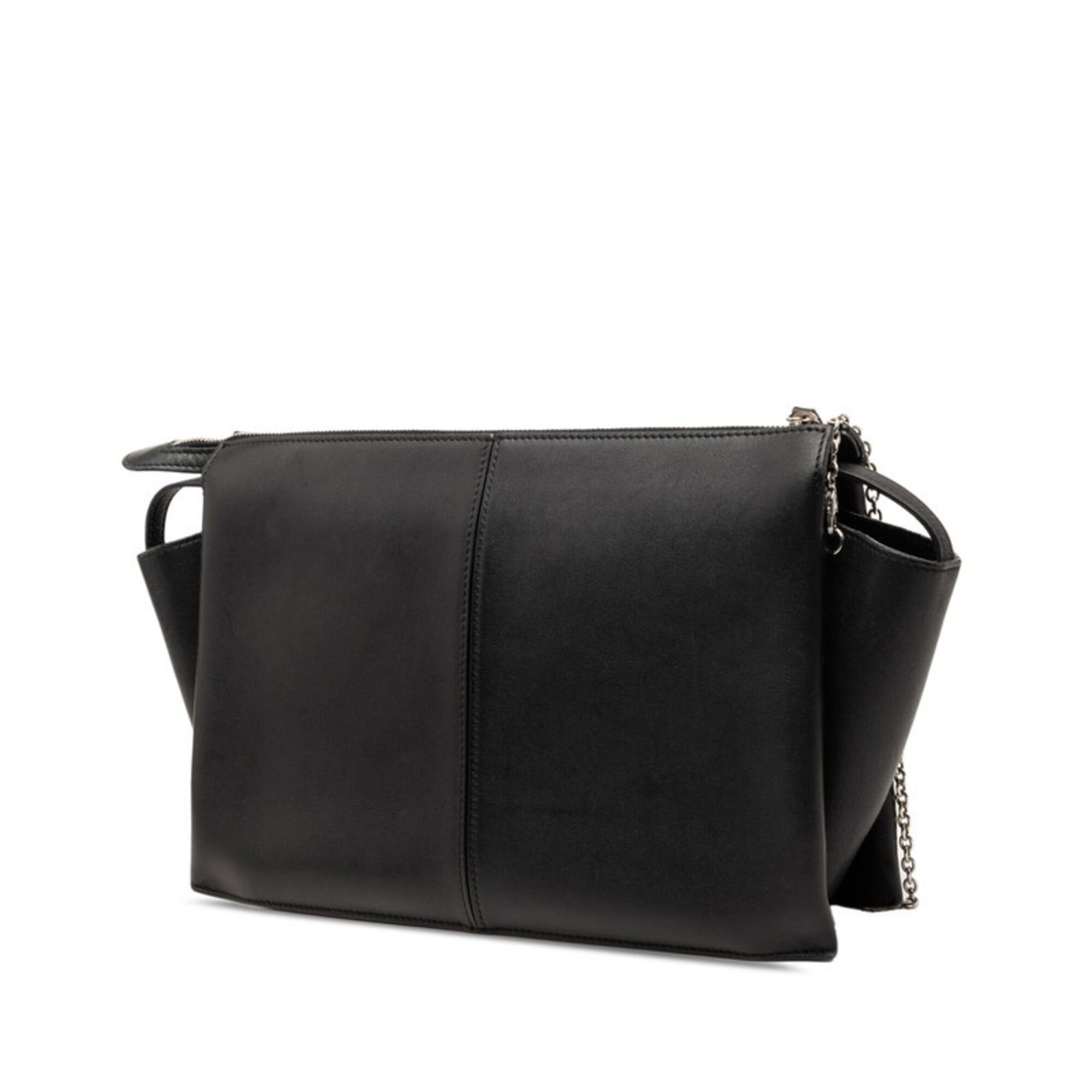 Celine Celine Trifold Chain Shoulder Bag, Black Leather, Women's CELINE Size ONE SIZE - 2 Thumbnail