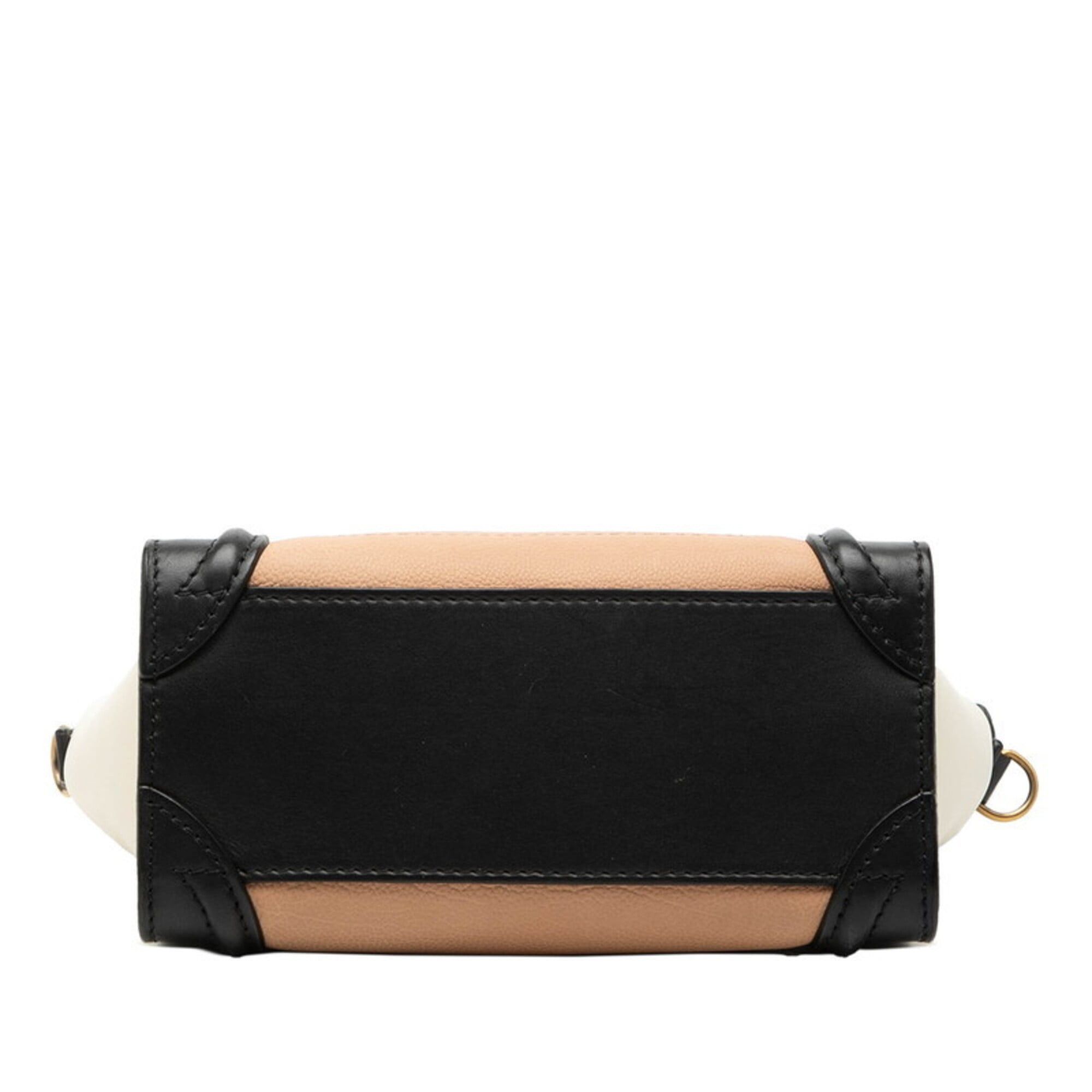 Celine Celine Luggage Nano Shopper Handbag/Shoulder Bag, 2-Way, Beige, Black, White Leather, Women's CELINE Size ONE SIZE - 3 Thumbnail