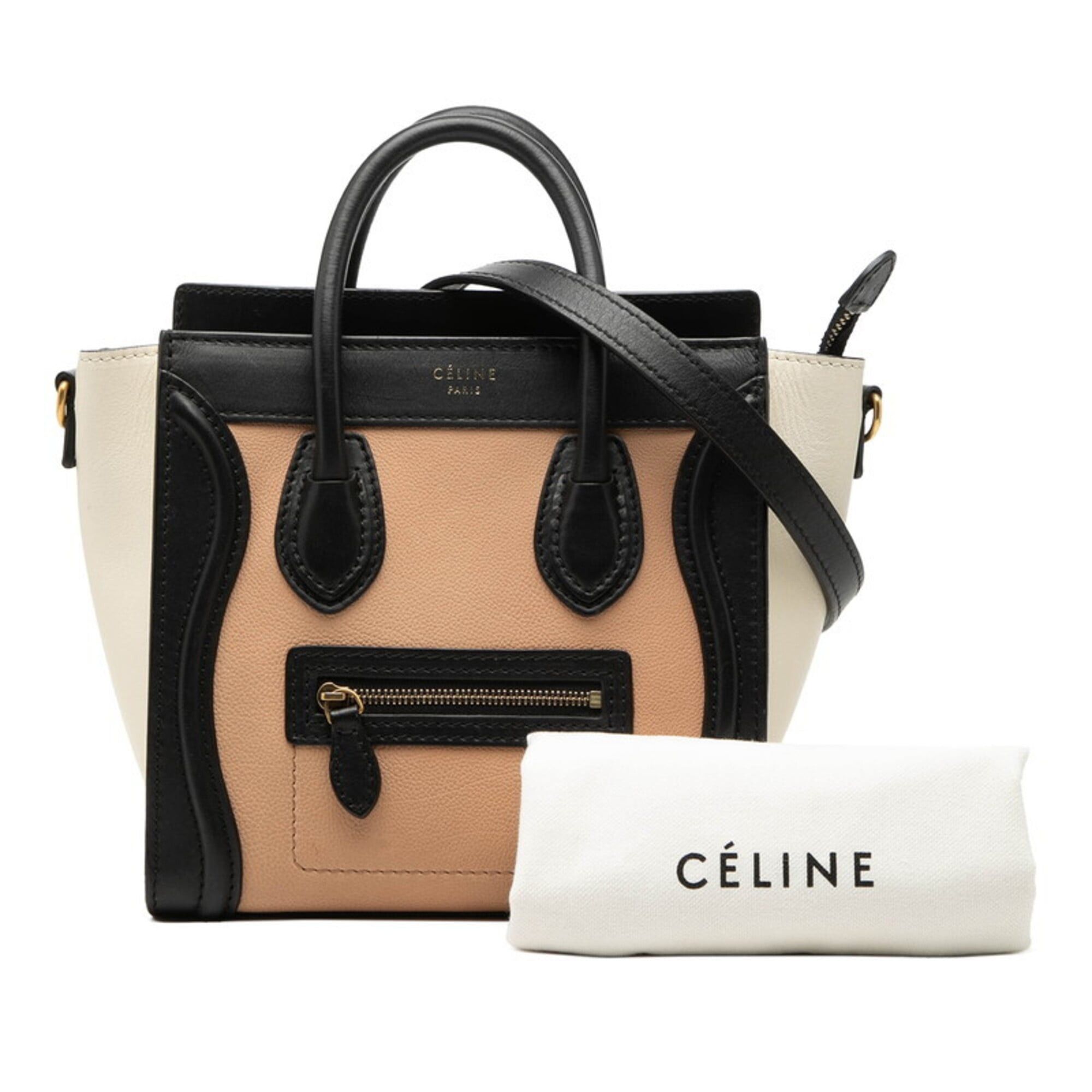 Celine Celine Luggage Nano Shopper Handbag/Shoulder Bag, 2-Way, Beige, Black, White Leather, Women's CELINE Size ONE SIZE - 7 Thumbnail